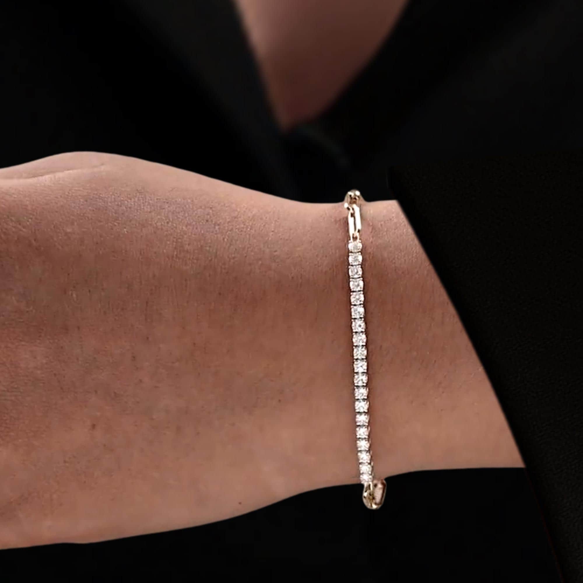 Half Tennis Half Paperclip Bracelet, 14K Gold Lab Grown Diamond Tennis Bracelet