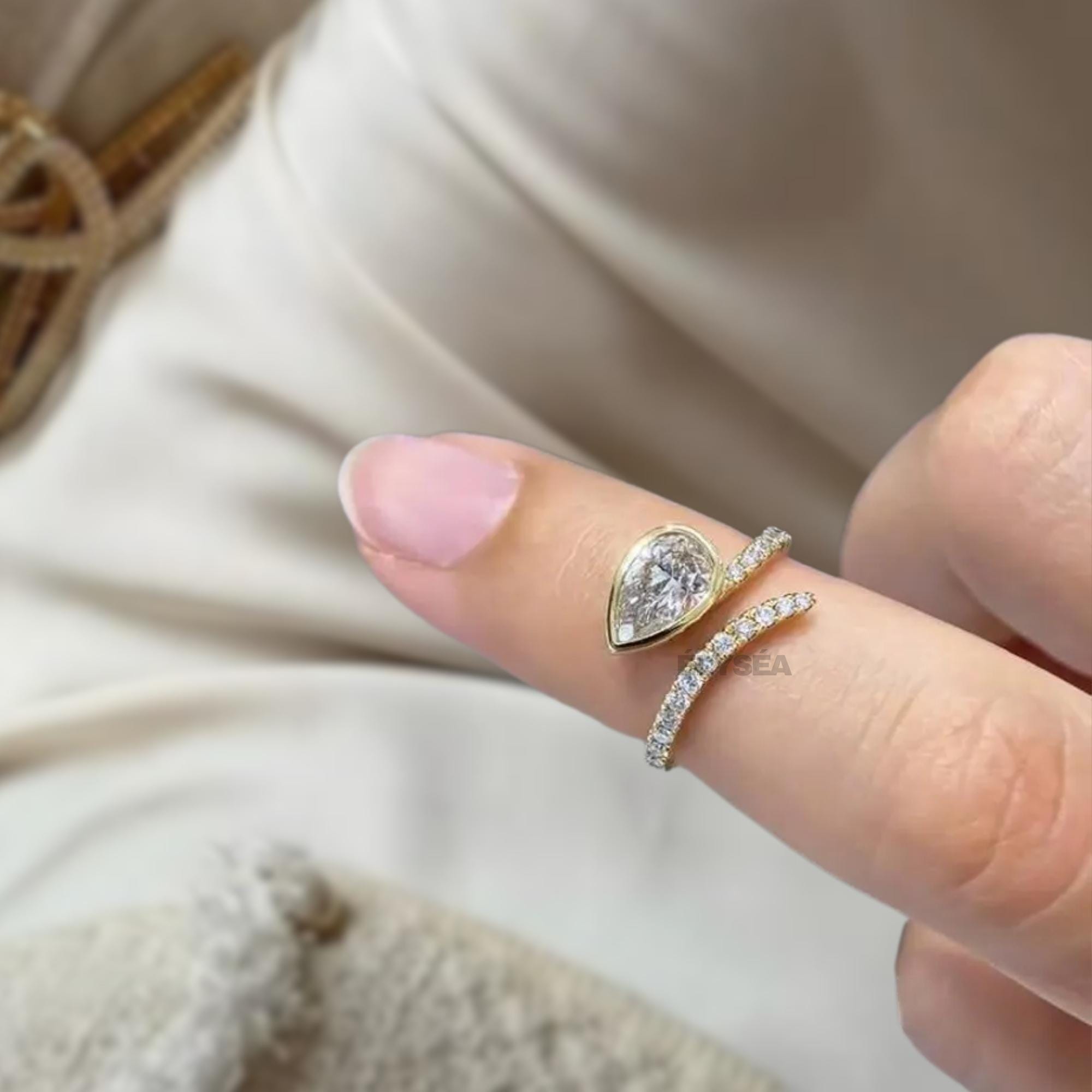Pear Shape Lab Grown Diamond Engagement Ring, Unique Gold Ring, Anniversary Gifts