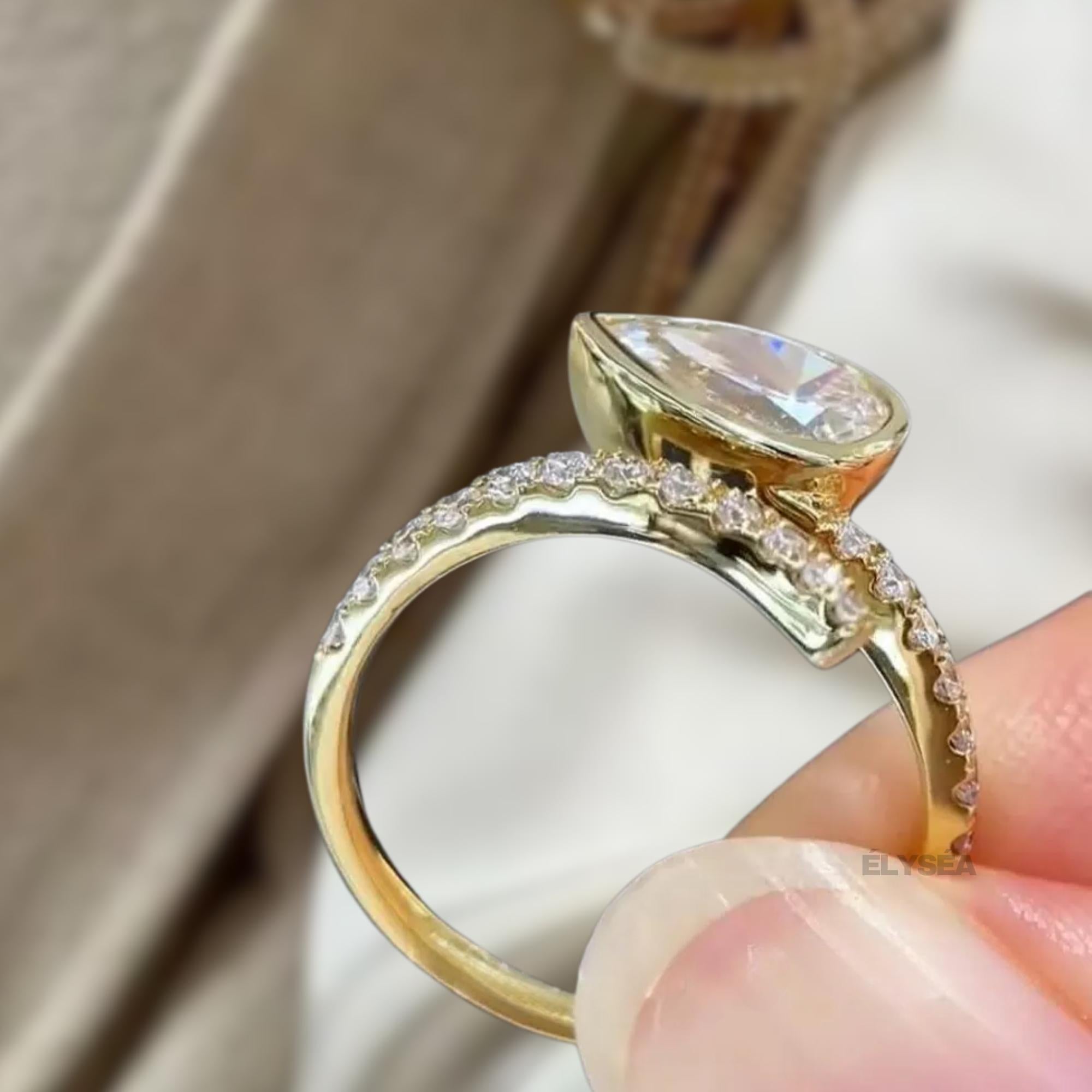 Pear Shape Lab Grown Diamond Engagement Ring, Unique Gold Ring, Anniversary Gifts
