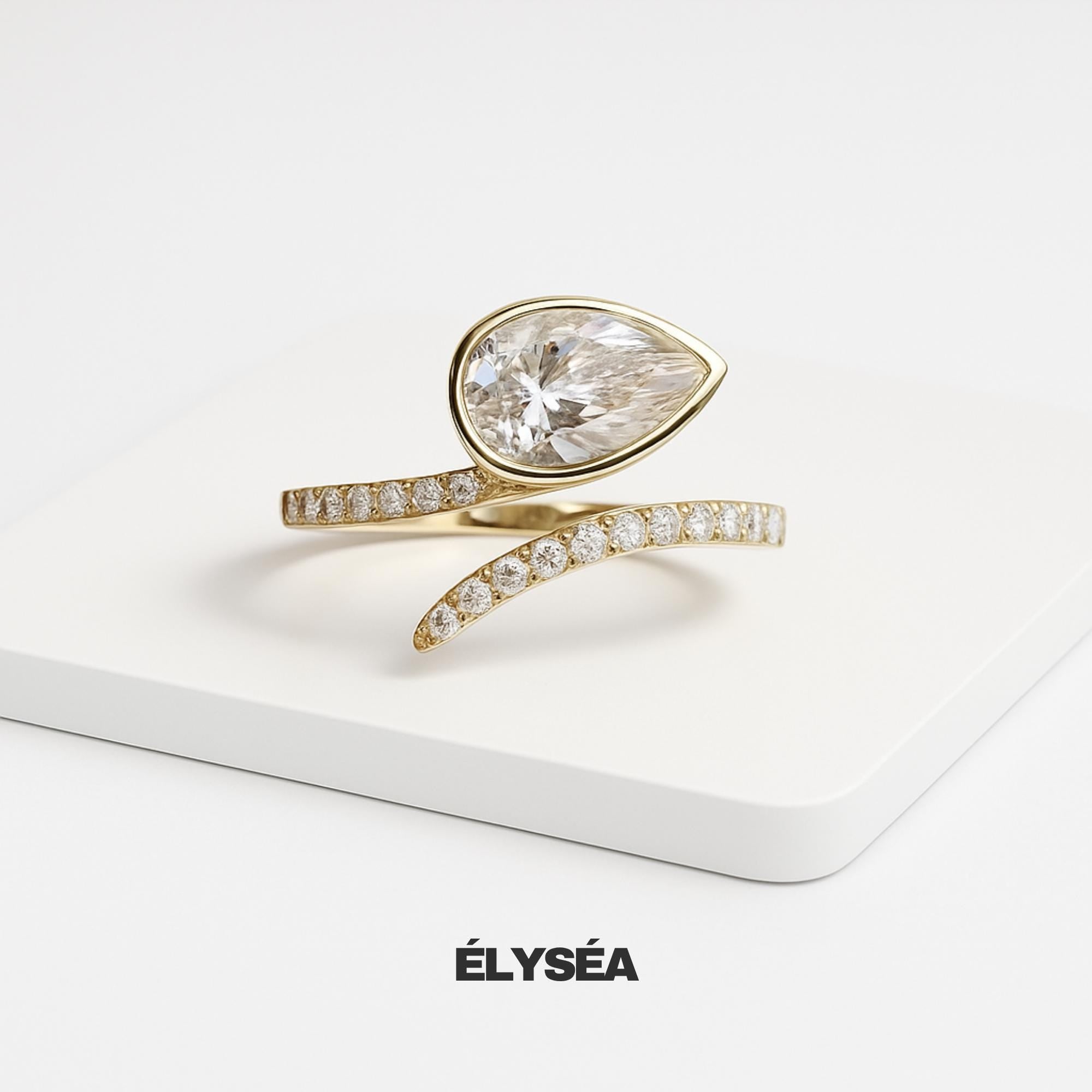 Pear Shape Lab Grown Diamond Engagement Ring, Unique Gold Ring, Anniversary Gifts