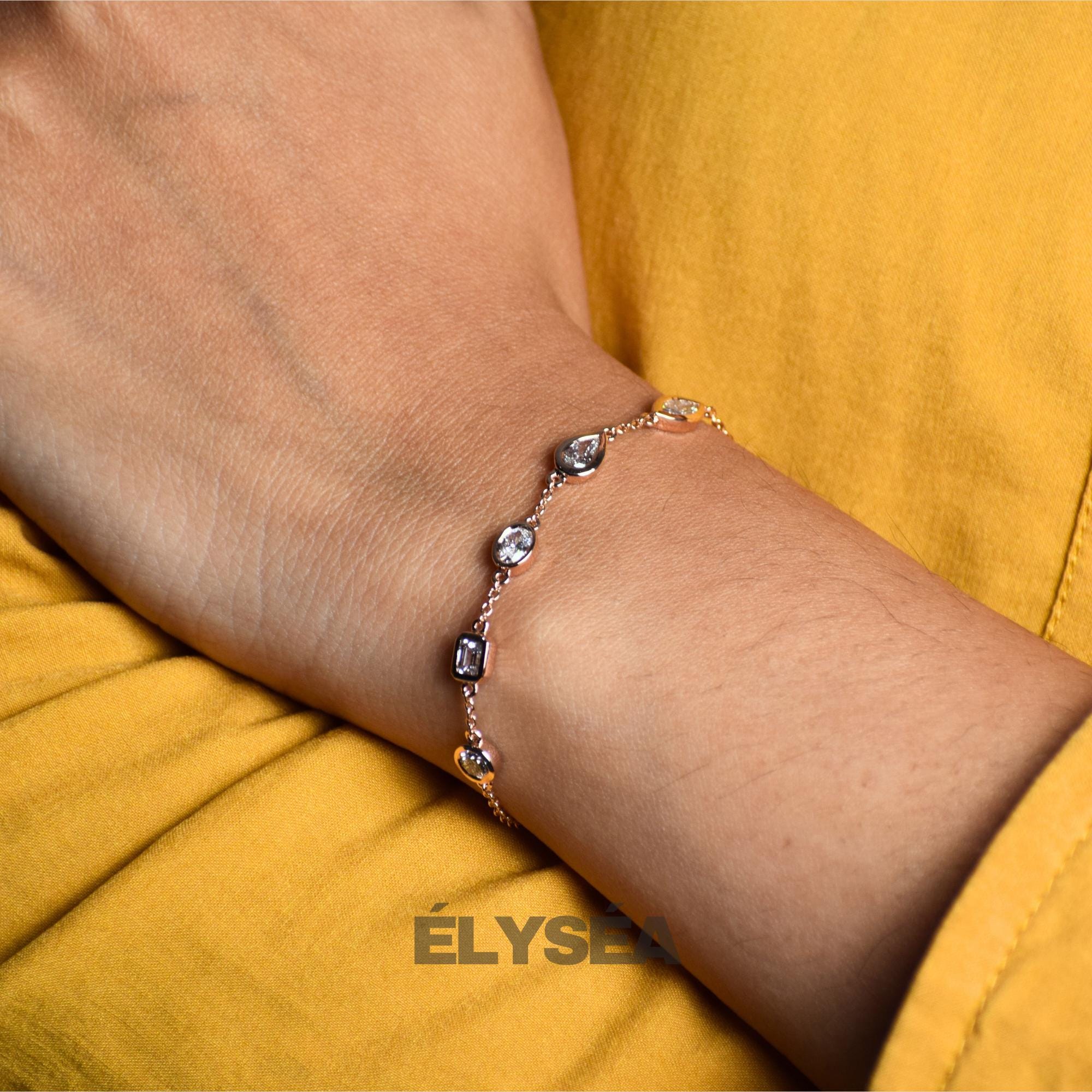 14K Gold Mix Shape Bezel Set Lab Created Diamond F/VS1, Solid Gold Jewelry, Gift for Birthday