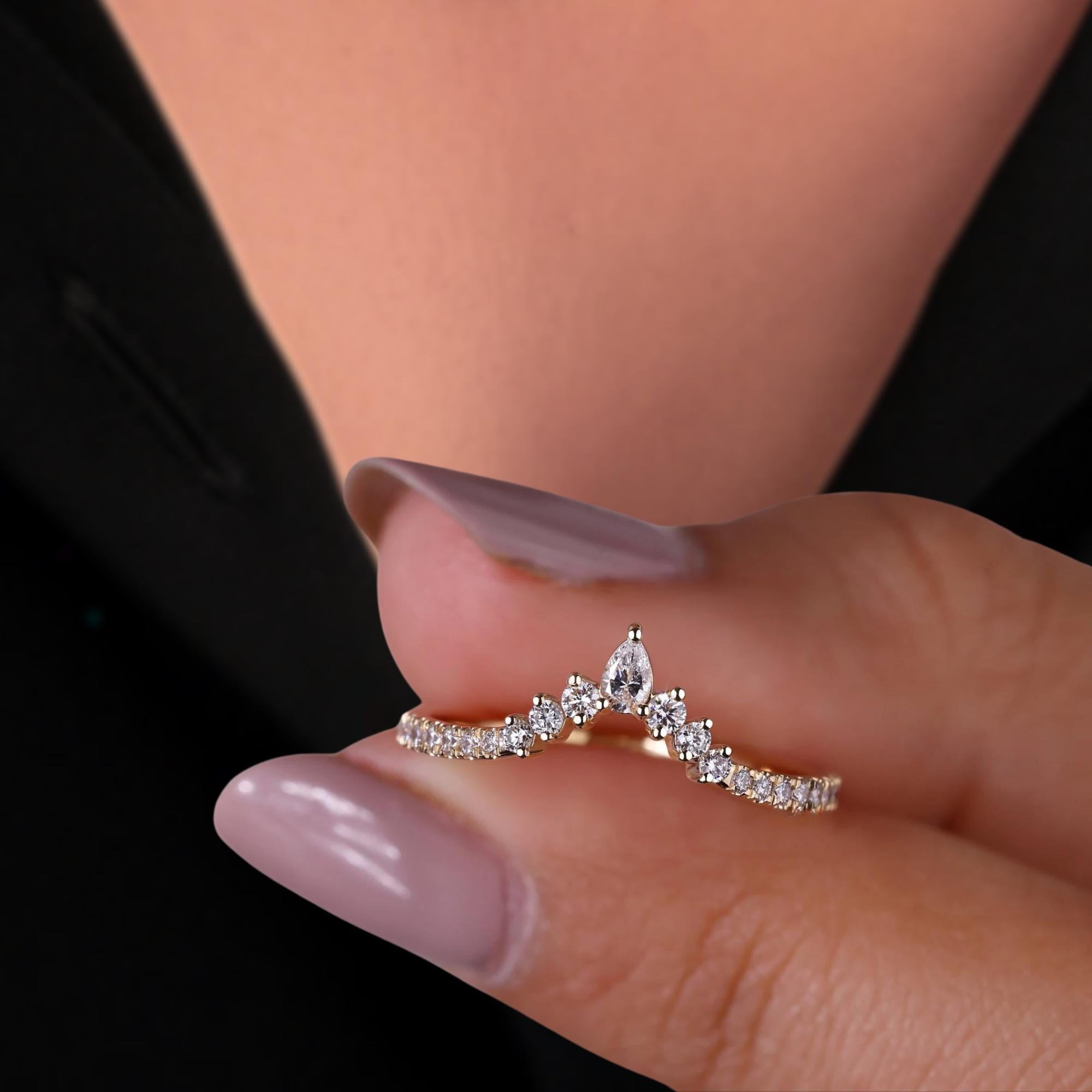 14K Gold Dainty Diamond Wedding Band Lab Grown Diamond Curvy Half Eternity Band