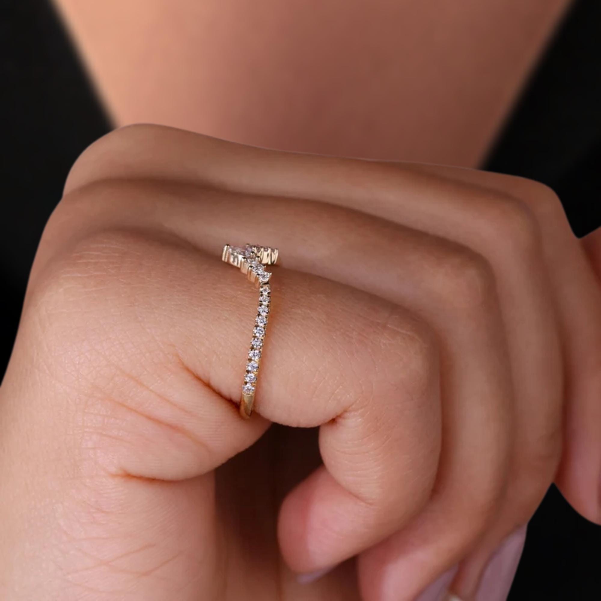 14K Gold Dainty Diamond Wedding Band Lab Grown Diamond Curvy Half Eternity Band