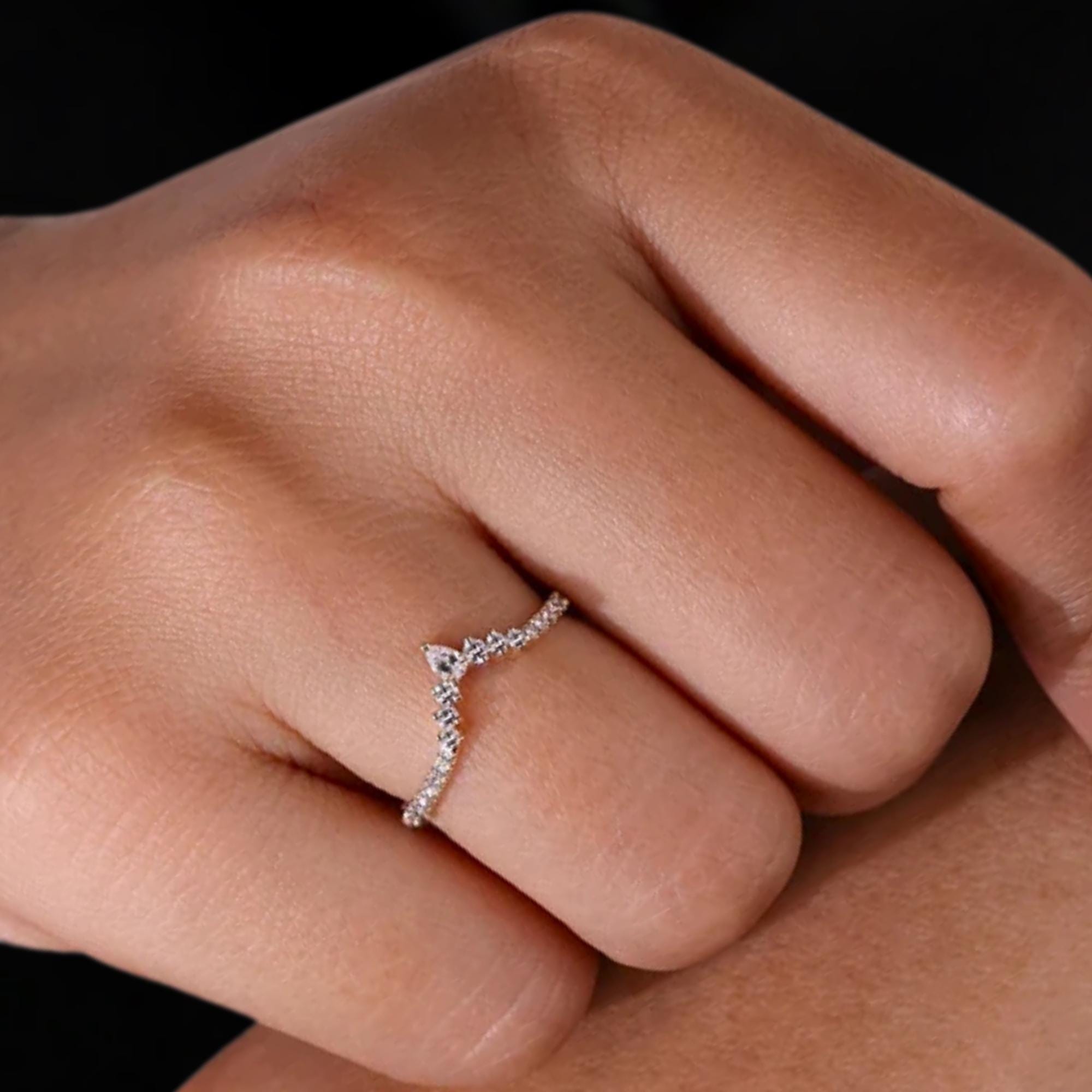 14K Gold Dainty Diamond Wedding Band Lab Grown Diamond Curvy Half Eternity Band