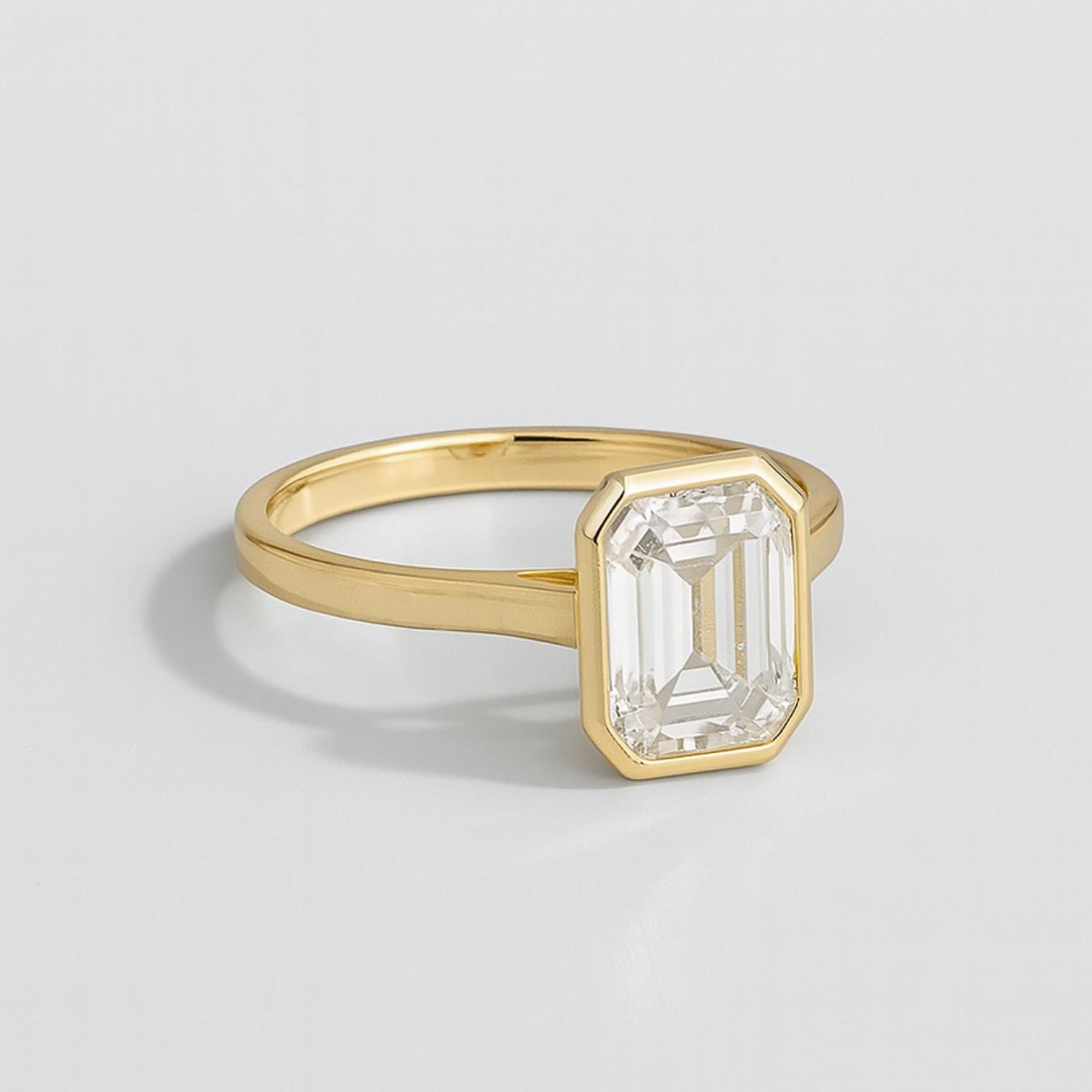 3CT Emerald Cut  Solitaire Ring, 14K Yellow Gold Engagement Ring