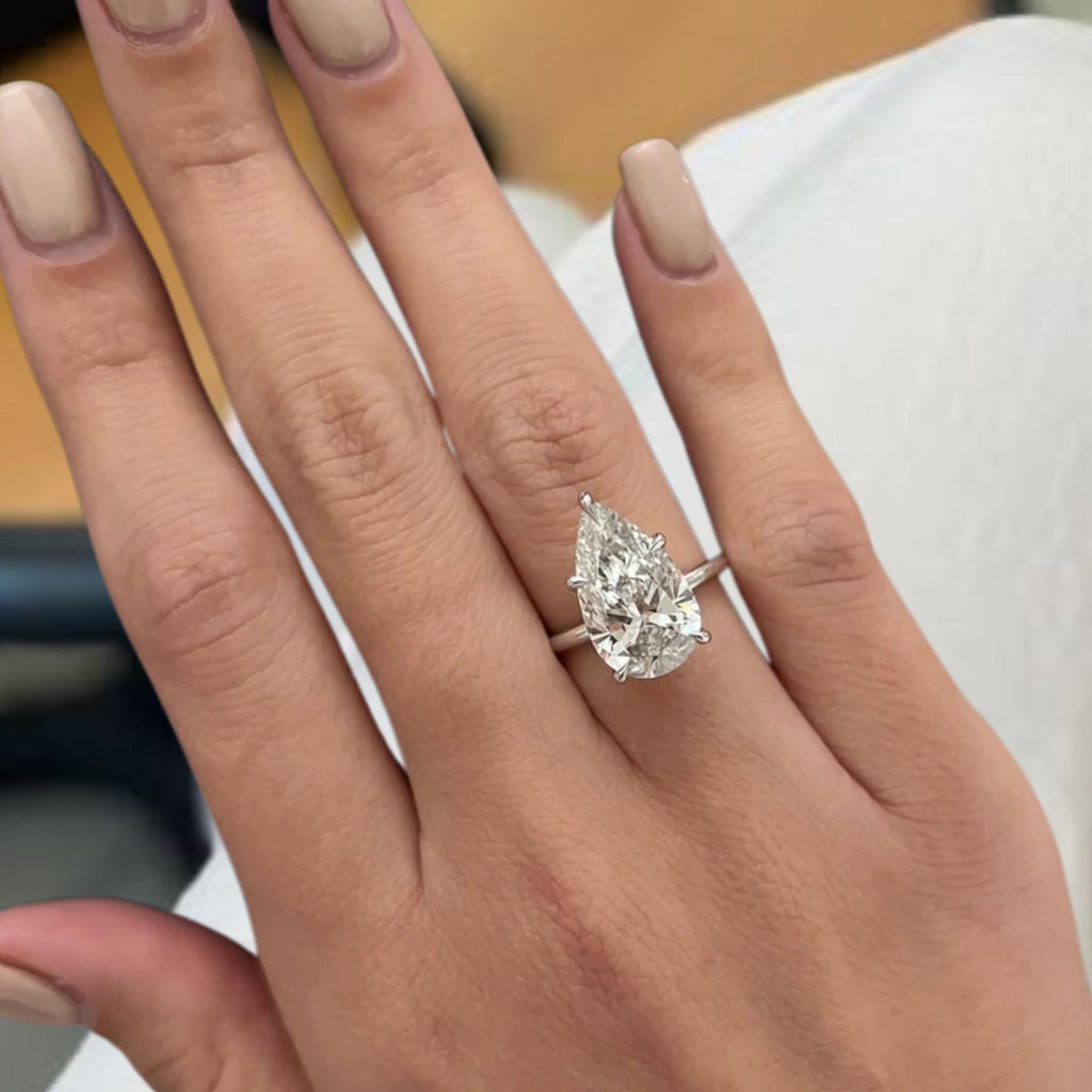 4 Carat Pear Cut Lab Grown Diamond Solitaire Engagement Ring / 14K Gold Wedding Ring