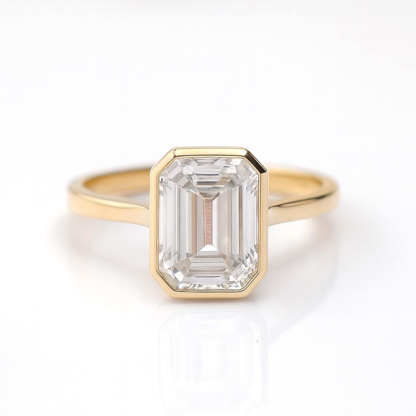 3CT Emerald Cut  Solitaire Ring, 14K Yellow Gold Engagement Ring