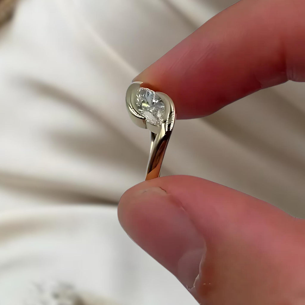 14K Gold East West Marquise Shaped Lab Grown Diamond Engagement Ring, Anniversary Gift for Her
