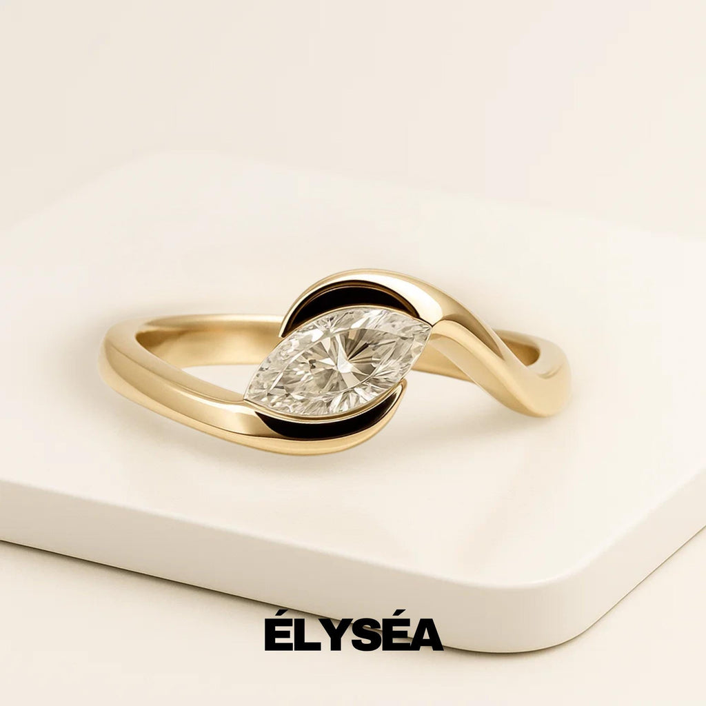 14K Gold East West Marquise Shaped Lab Grown Diamond Engagement Ring, Anniversary Gift for Her