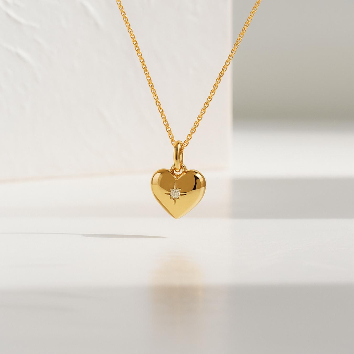 Tiny Diamond Heart Pendant Necklace in 14K Gold / Diamond Heart Necklace / Gift for Her