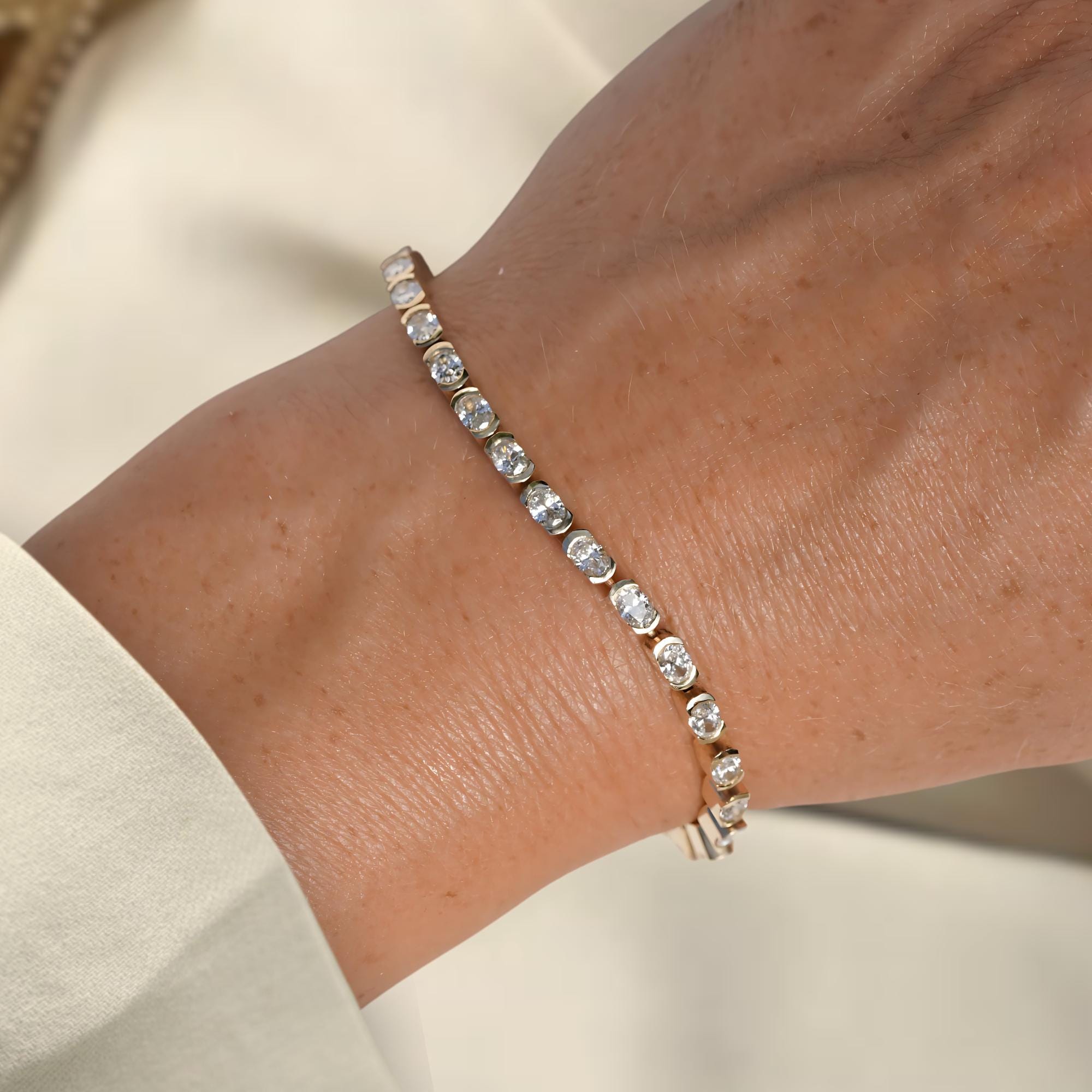 Oval Cut Lab Grown Diamond Tennis Bracelet, 14K Yellow Gold Bridal Wedding Bracelet