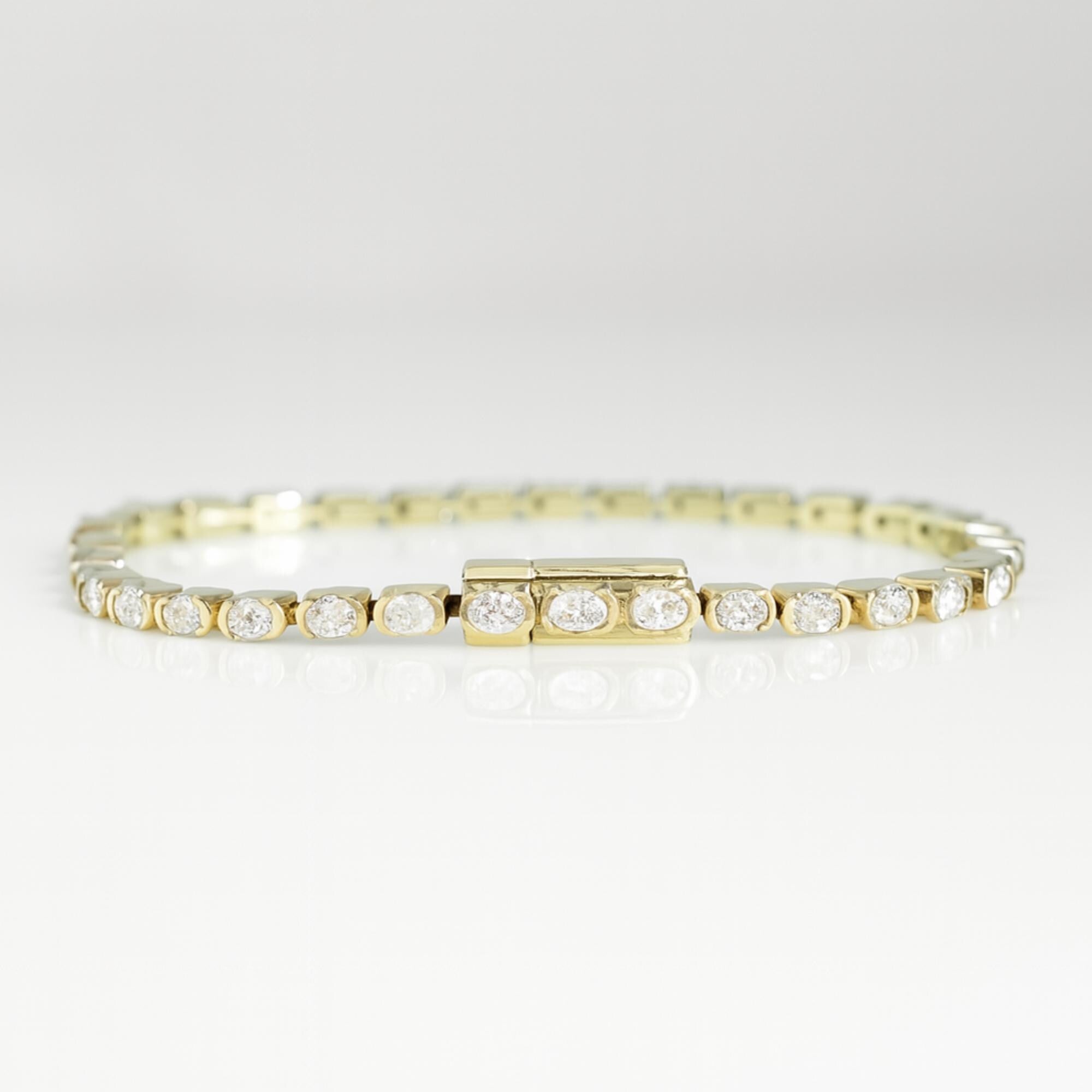 Oval Cut Lab Grown Diamond Tennis Bracelet, 14K Yellow Gold Bridal Wedding Bracelet