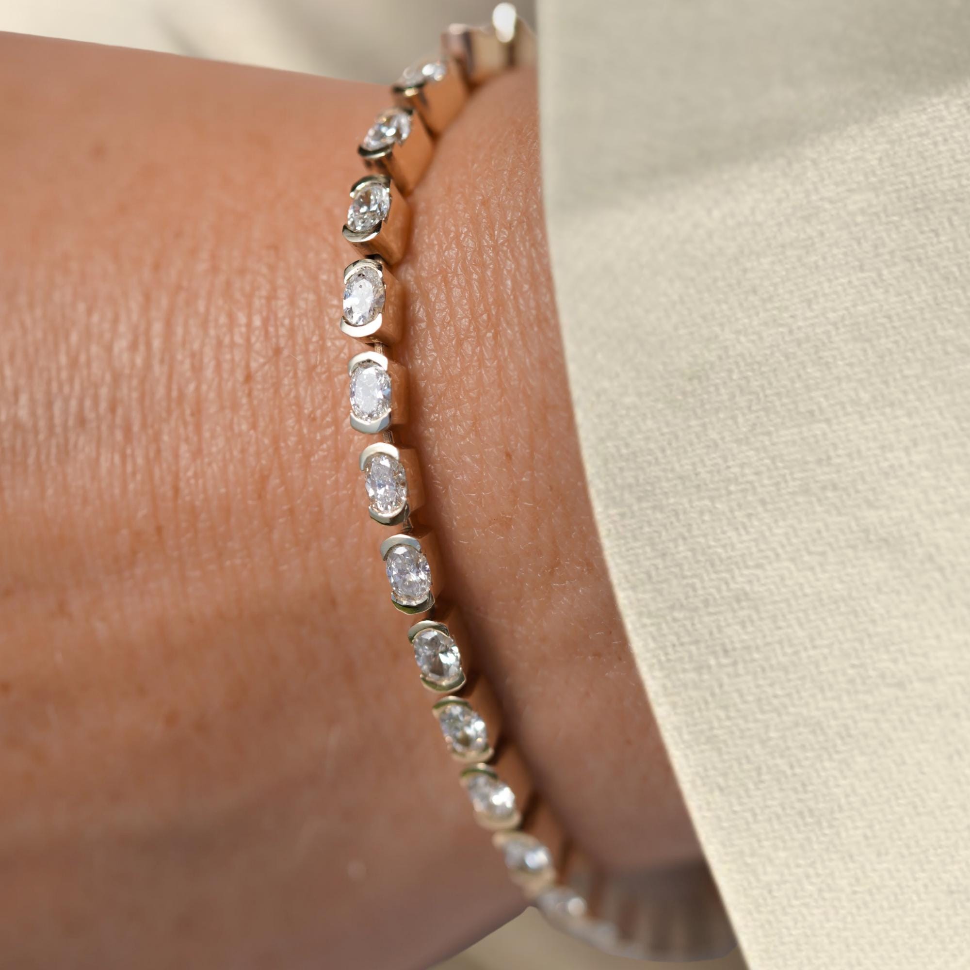 Oval Cut Lab Grown Diamond Tennis Bracelet, 14K Yellow Gold Bridal Wedding Bracelet