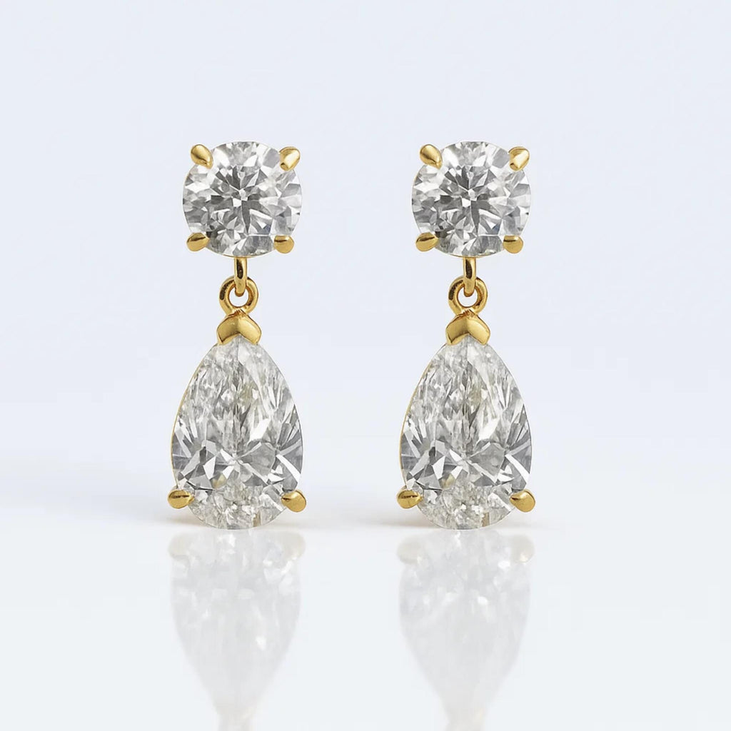 Mini Dainty Pear Diamond Drop Dangle Earrings Exquisite Art Deco Style 14K GOLD