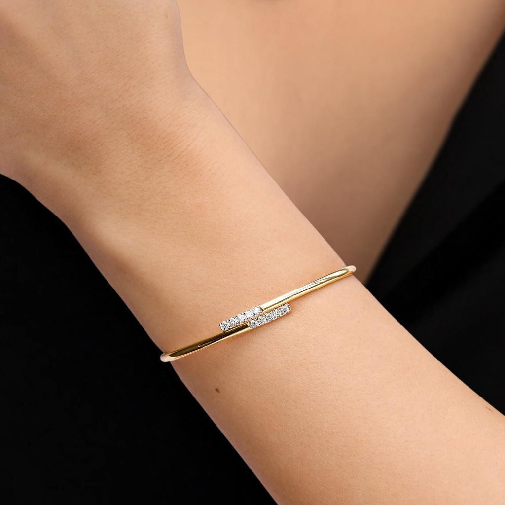 Solid 14K Gold Diamond Bangle Bracelet, Lab Grown Diamond Bracelet, Minimalist Bracelet