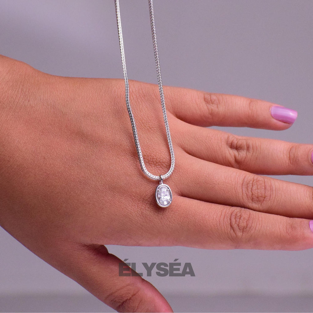 Oval Cut Lab Grown Diamond Solitaire Pendant, Eco Friendly Diamond Bezel With Claw Prong Set Necklace, 14K Solid Gold Pendant Necklace