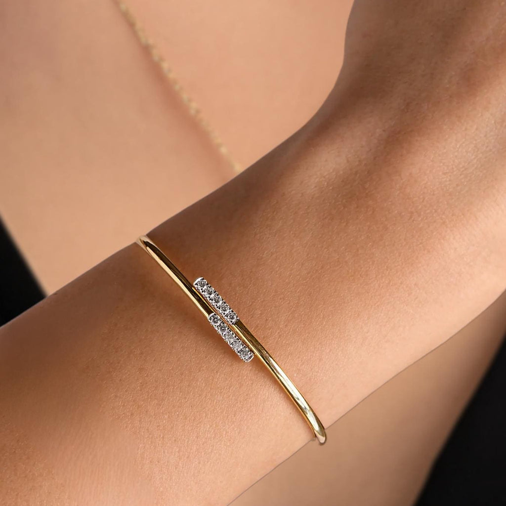 Solid 14K Gold Diamond Bangle Bracelet, Lab Grown Diamond Bracelet, Minimalist Bracelet