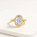 2 Carat Oval Lab Grown Diamond Curved Oval Wave Halo Engagement Ring | 14K Gold Nesting Diamond Proposal Ring