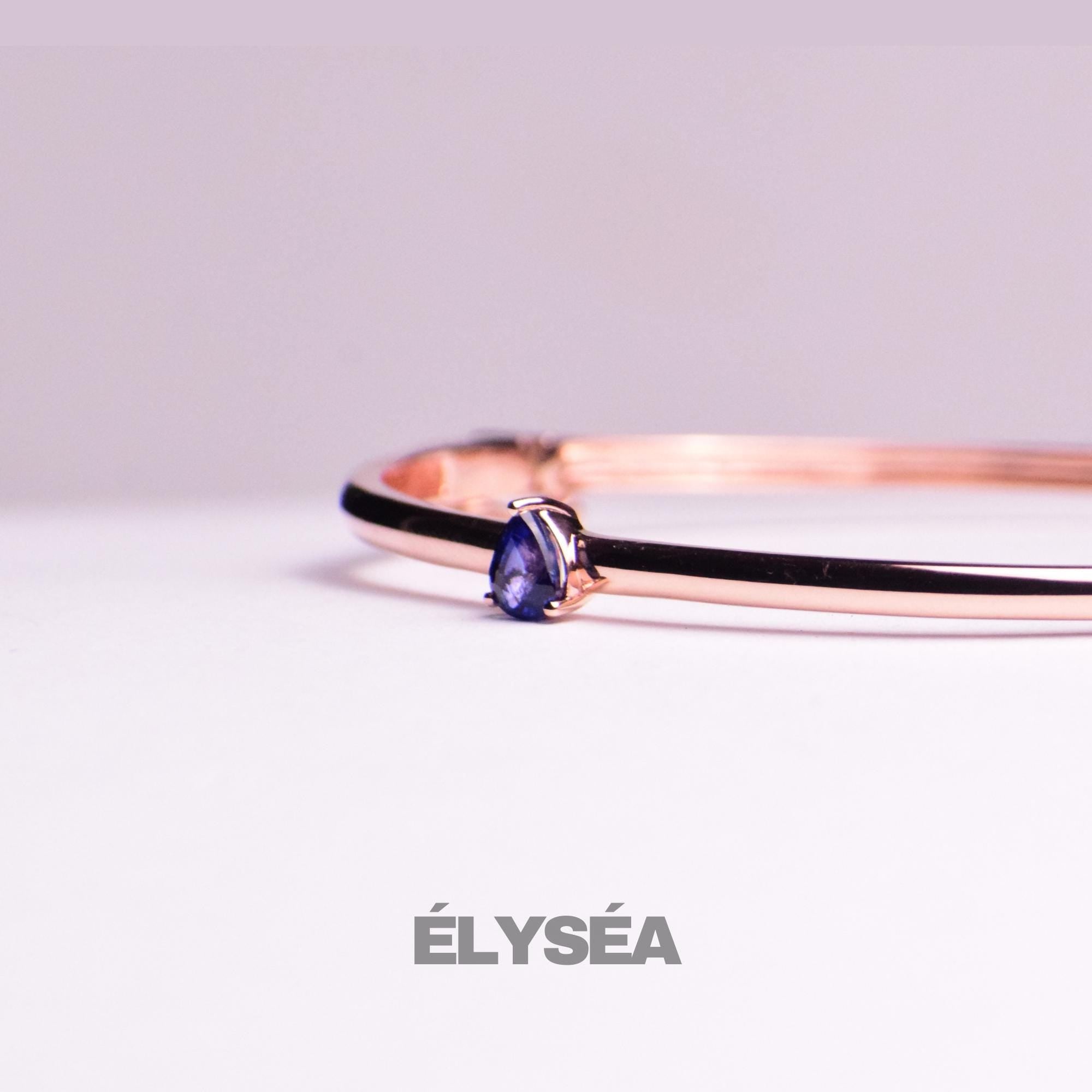14K Gold Minimalist Bracelet, Pear Shape Solitaire Sapphire Bangle Bracelet, Tear Drop Bracelet Bangle, Birthday Gift