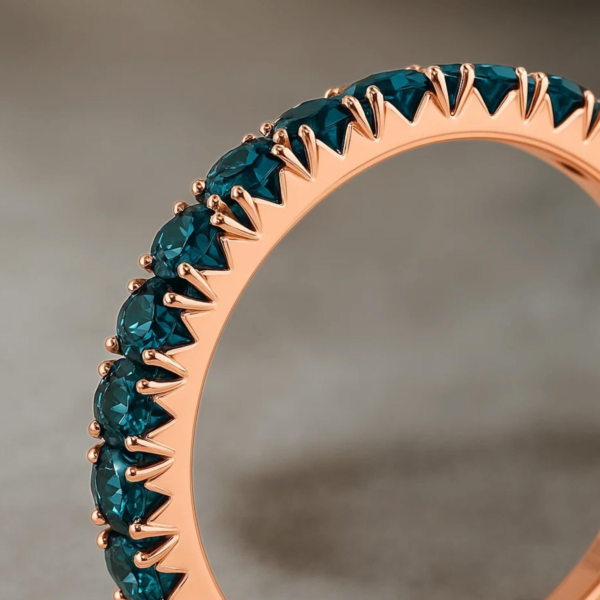 Dainty Teal Blue Sapphire Eternity Ring, 14K Gold Eternity Band Minimalist Wedding Band