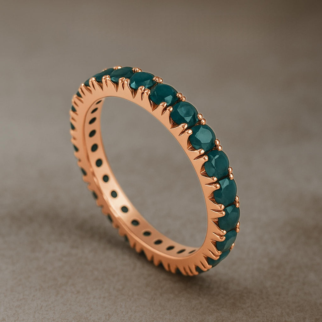 Dainty Teal Blue Sapphire Eternity Ring, 14K Gold Eternity Band Minimalist Wedding Band