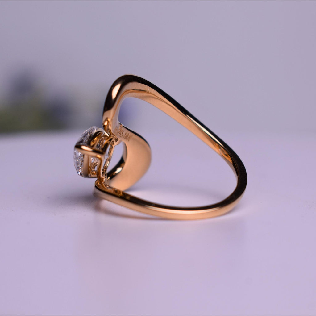 Eco Friendly Lab Grown Diamond Solitaire Wedding Ring, 14K Gold Curved Proposal Ring For Women