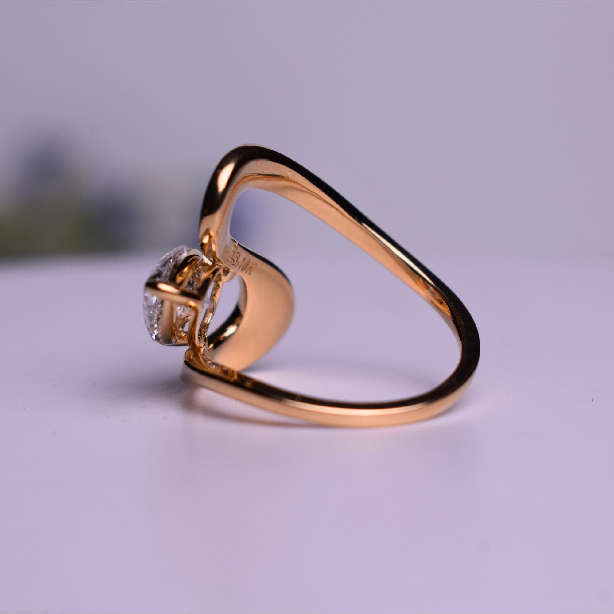 Eco Friendly Lab Grown Diamond Solitaire Wedding Ring, 14K Gold Curved Proposal Ring For Women