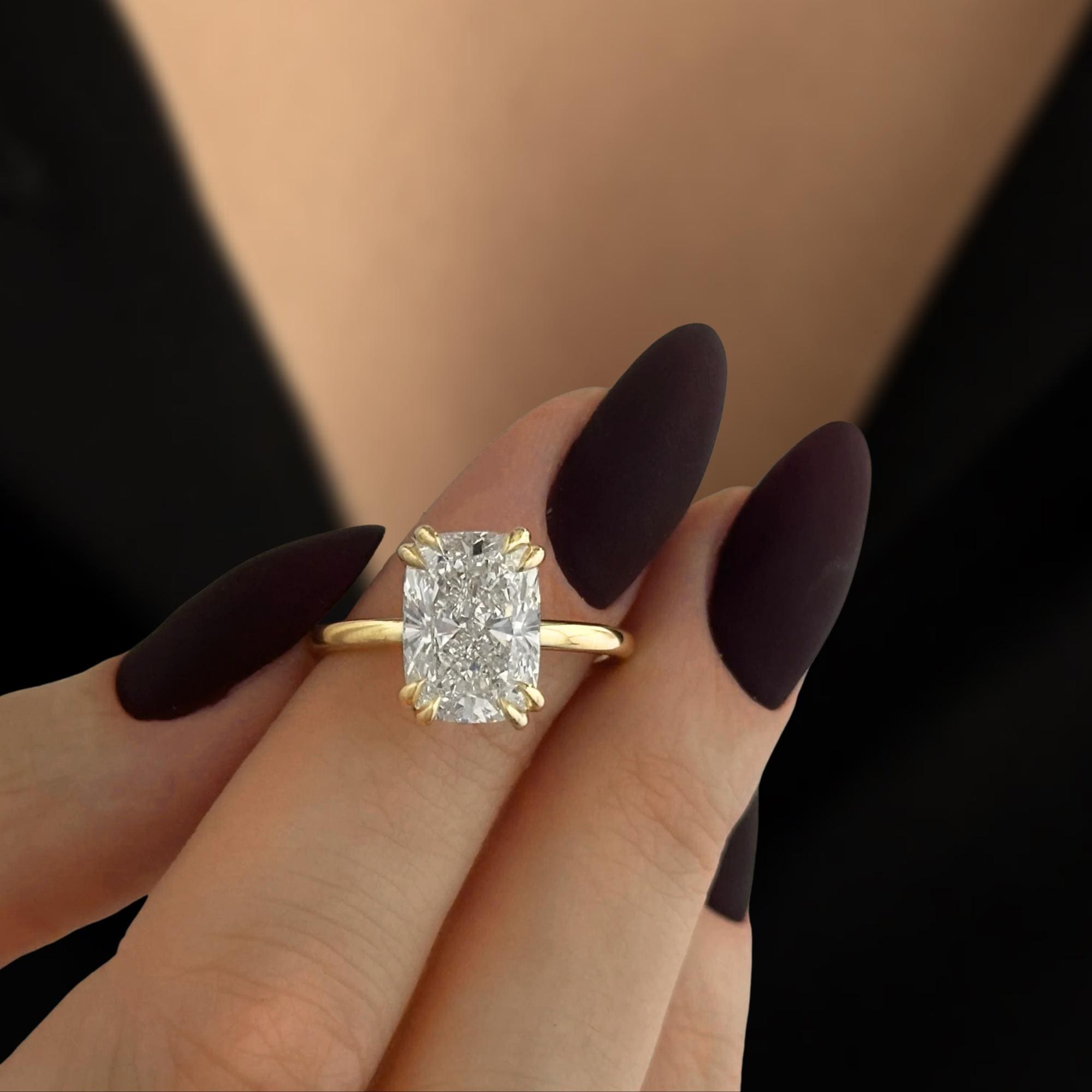 4 Carat Cushion 14K Yellow Gold Lab Diamond Engagement Ring