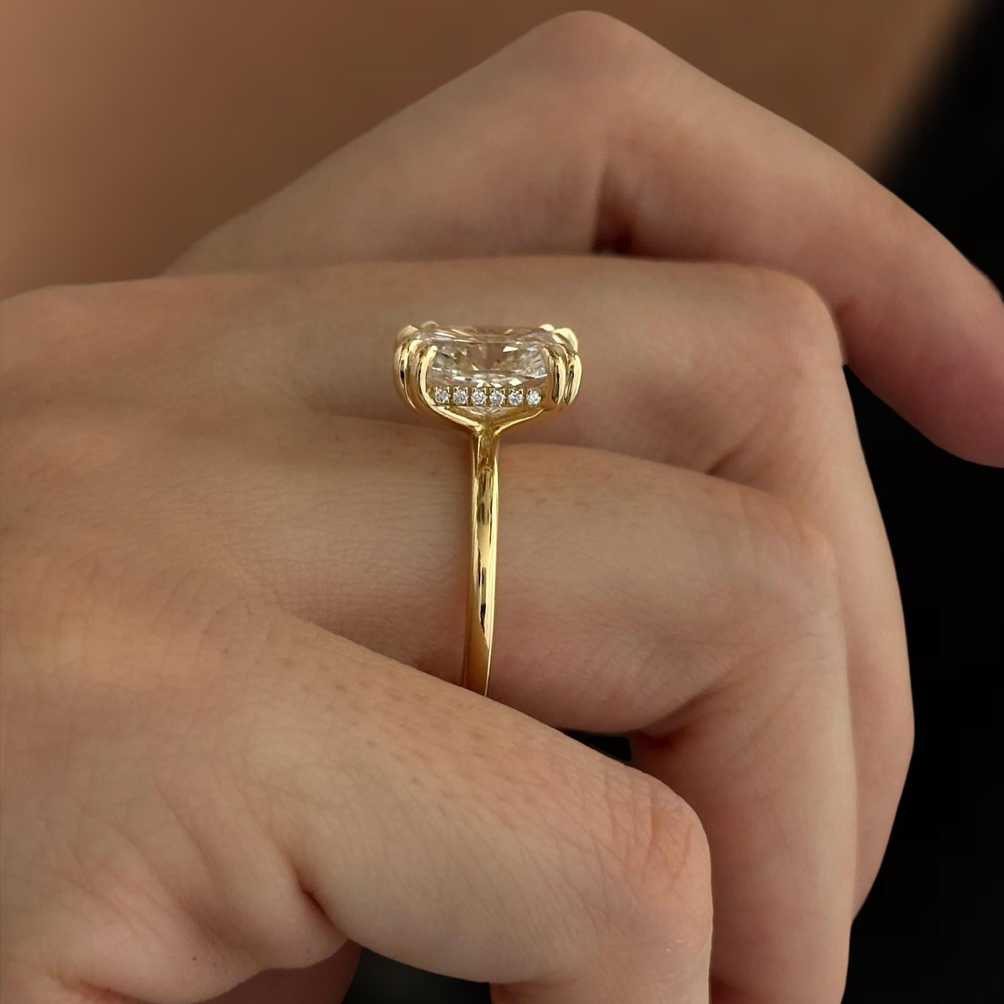 4 Carat Cushion 14K Yellow Gold Lab Diamond Engagement Ring