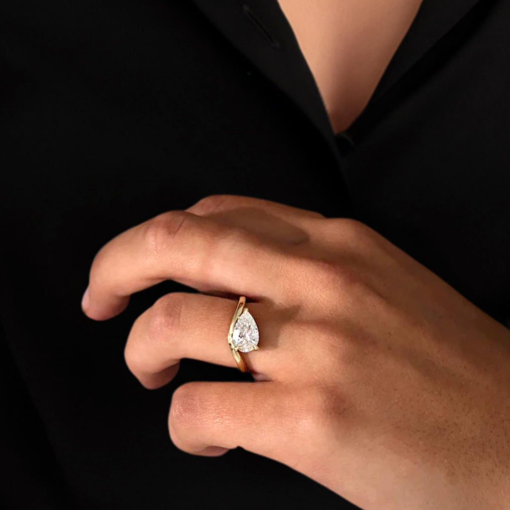 14k Gold Pear Shaped Engagement Ring with Lab Grown Diamond, Fine Jewelry for Women