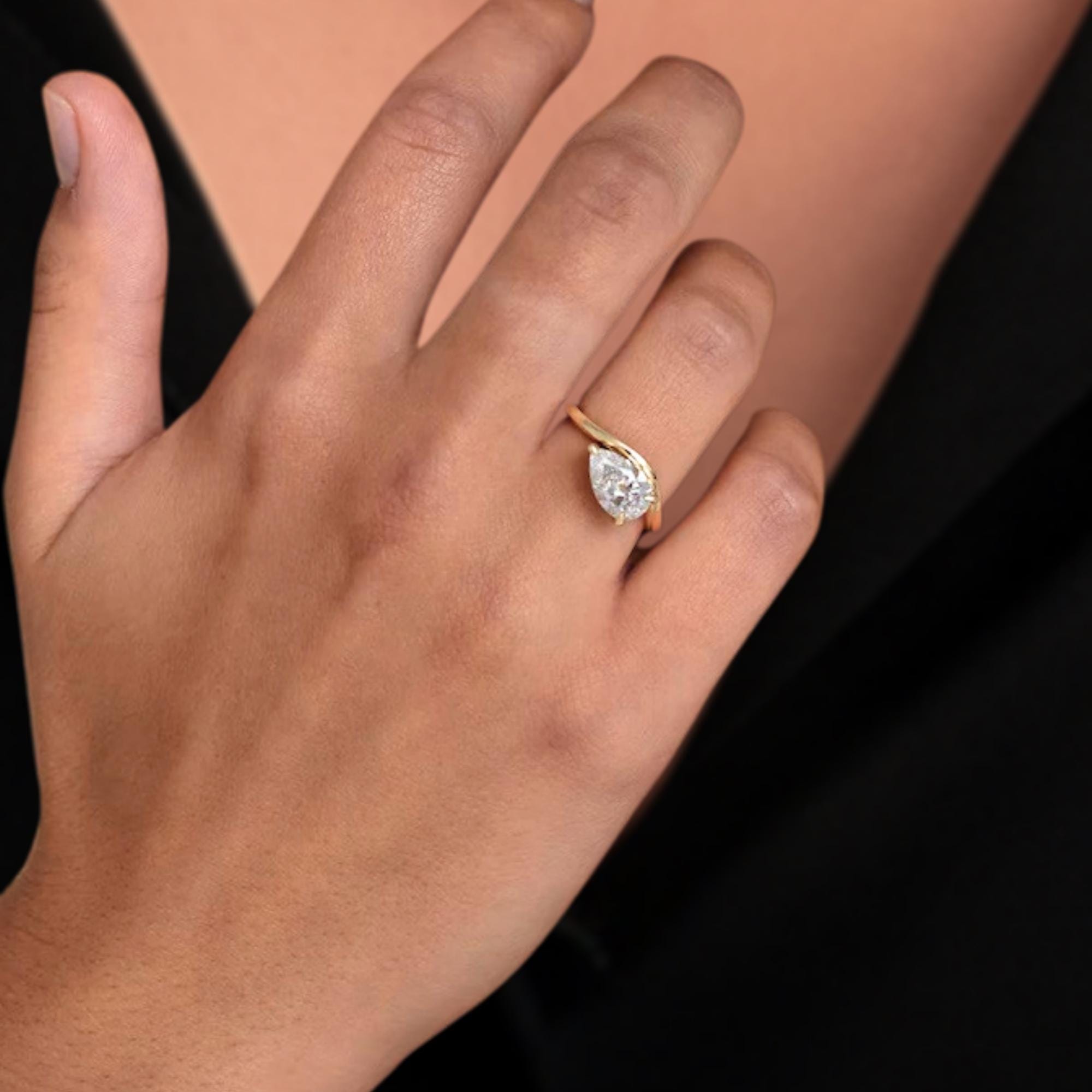14k Gold Pear Shaped Engagement Ring with Lab Grown Diamond, Fine Jewelry for Women
