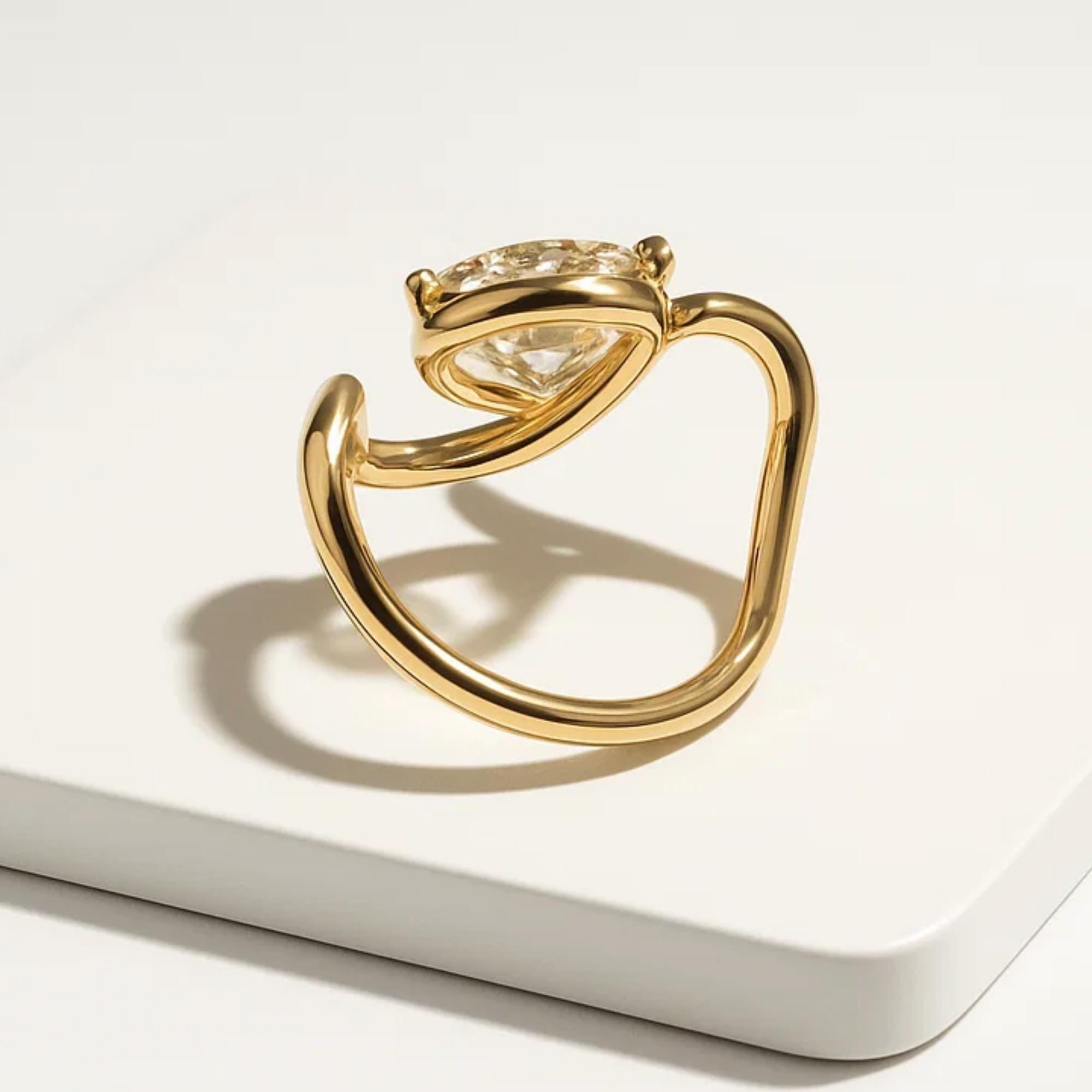 1.50 ctw 14K Gold Pear Shaped Engagement Ring with Lab Grown Diamond, Unique Modern Solitaire Ring