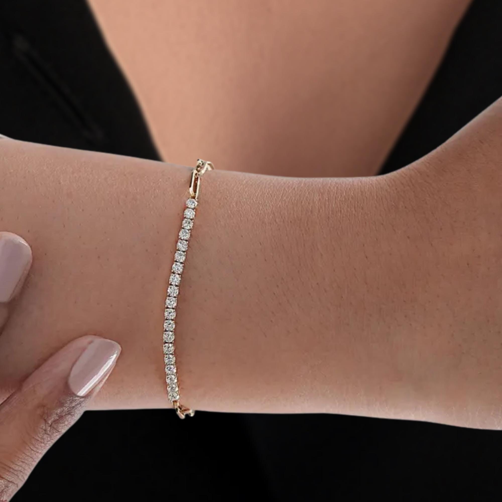 Half Tennis Half Paperclip Bracelet, 14K Gold Lab Grown Diamond Tennis Bracelet