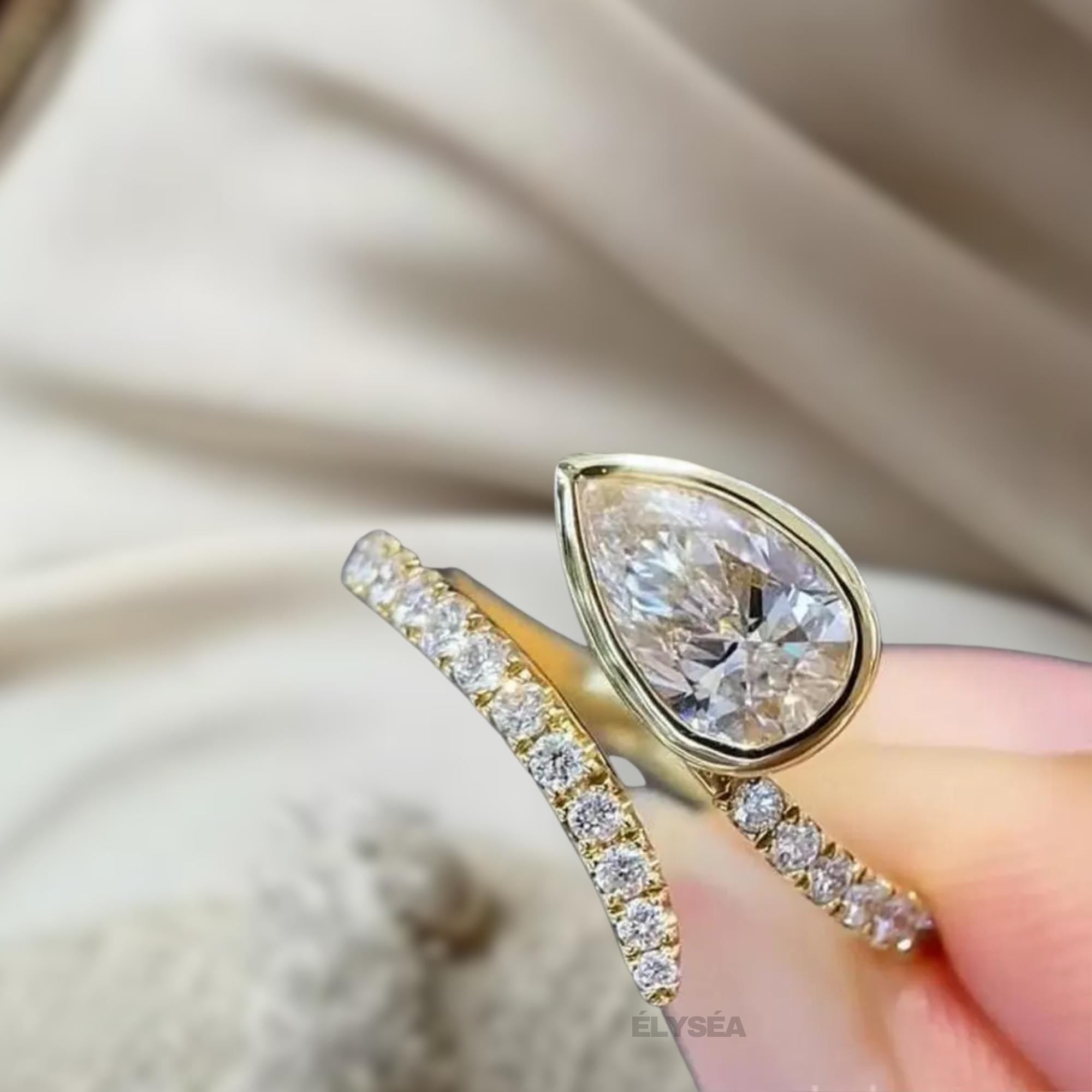 Pear Shape Lab Grown Diamond Engagement Ring, Unique Gold Ring, Anniversary Gifts