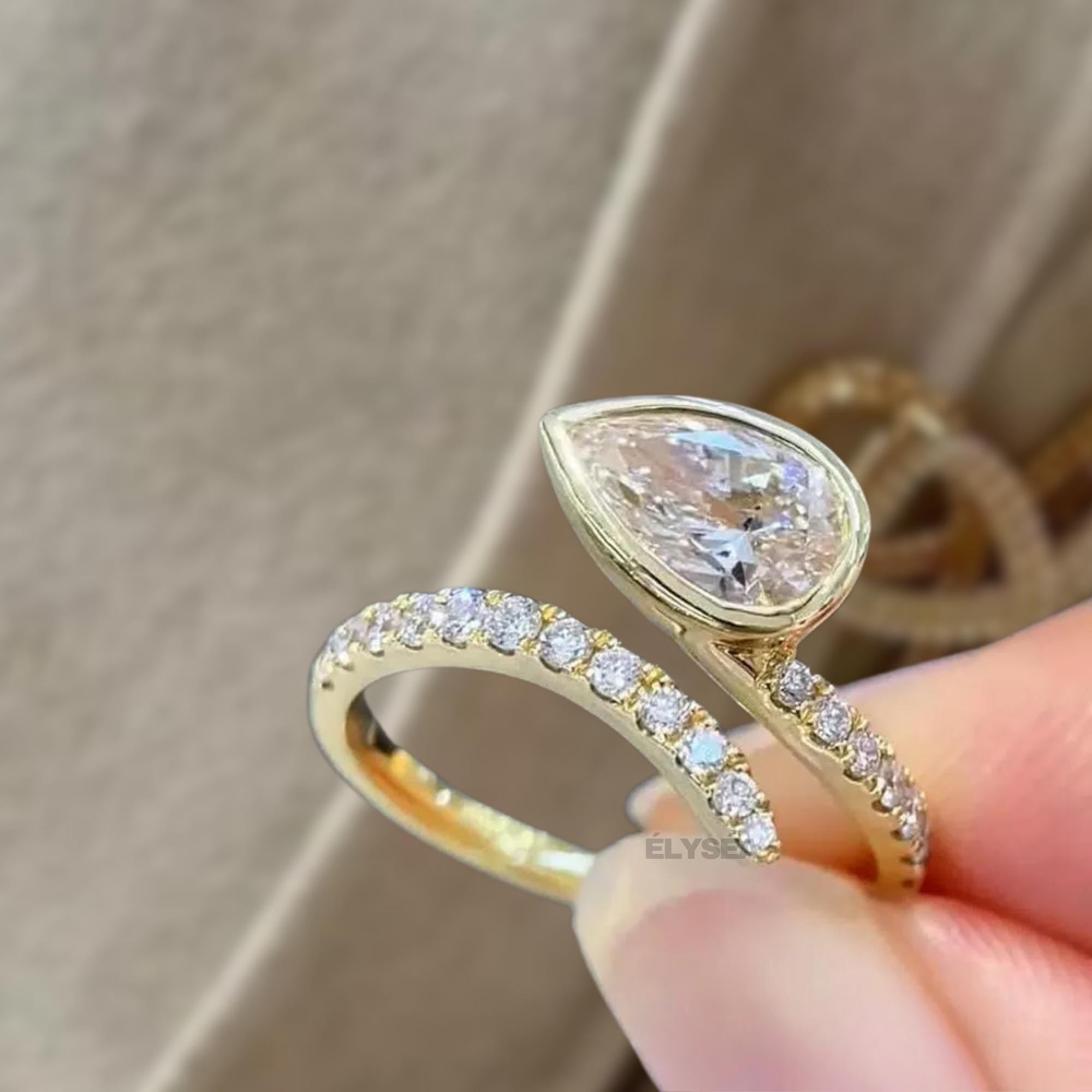 Pear Shape Lab Grown Diamond Engagement Ring, Unique Gold Ring, Anniversary Gifts