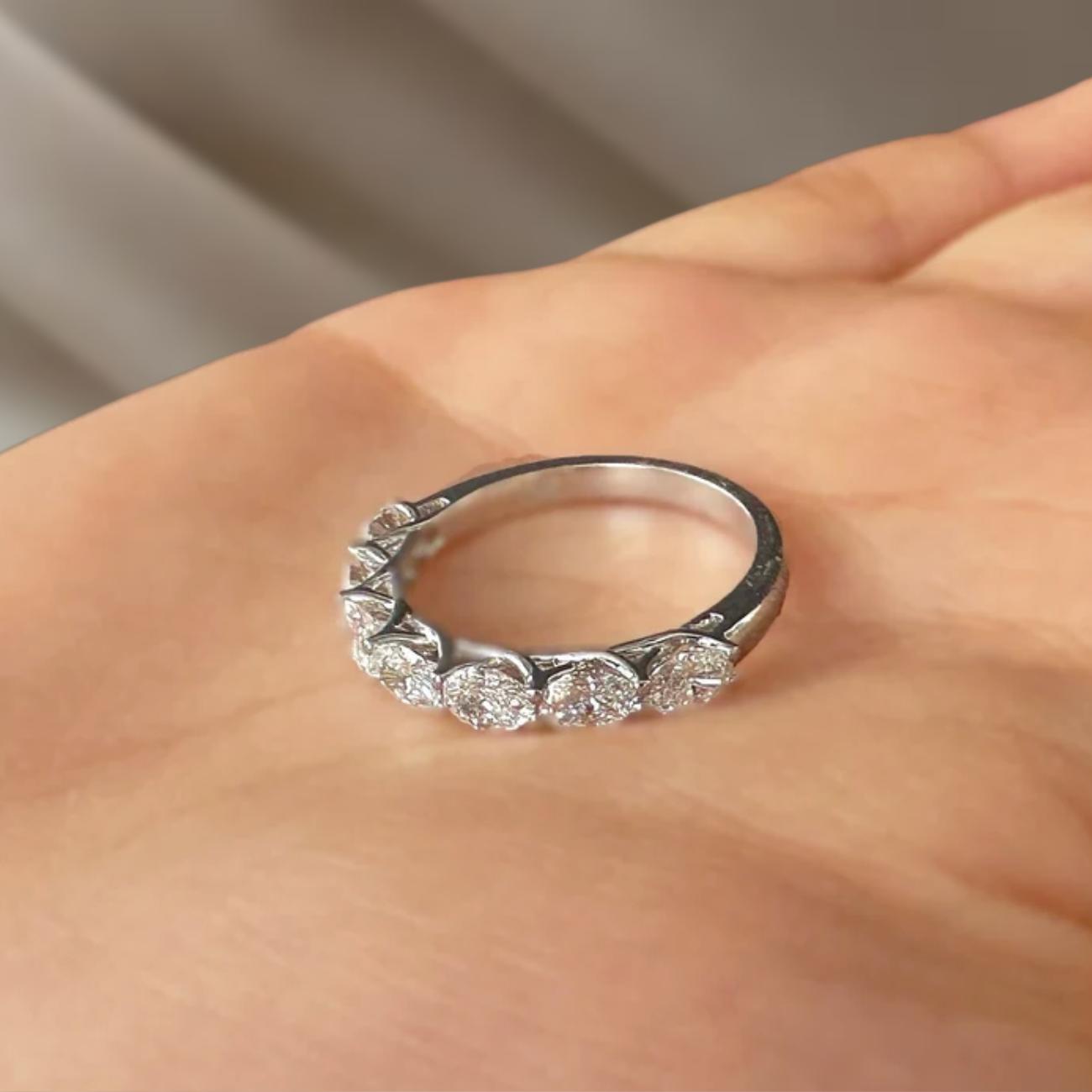 14K Gold Oval Cut Lab Diamond Half Eternity Wedding Band