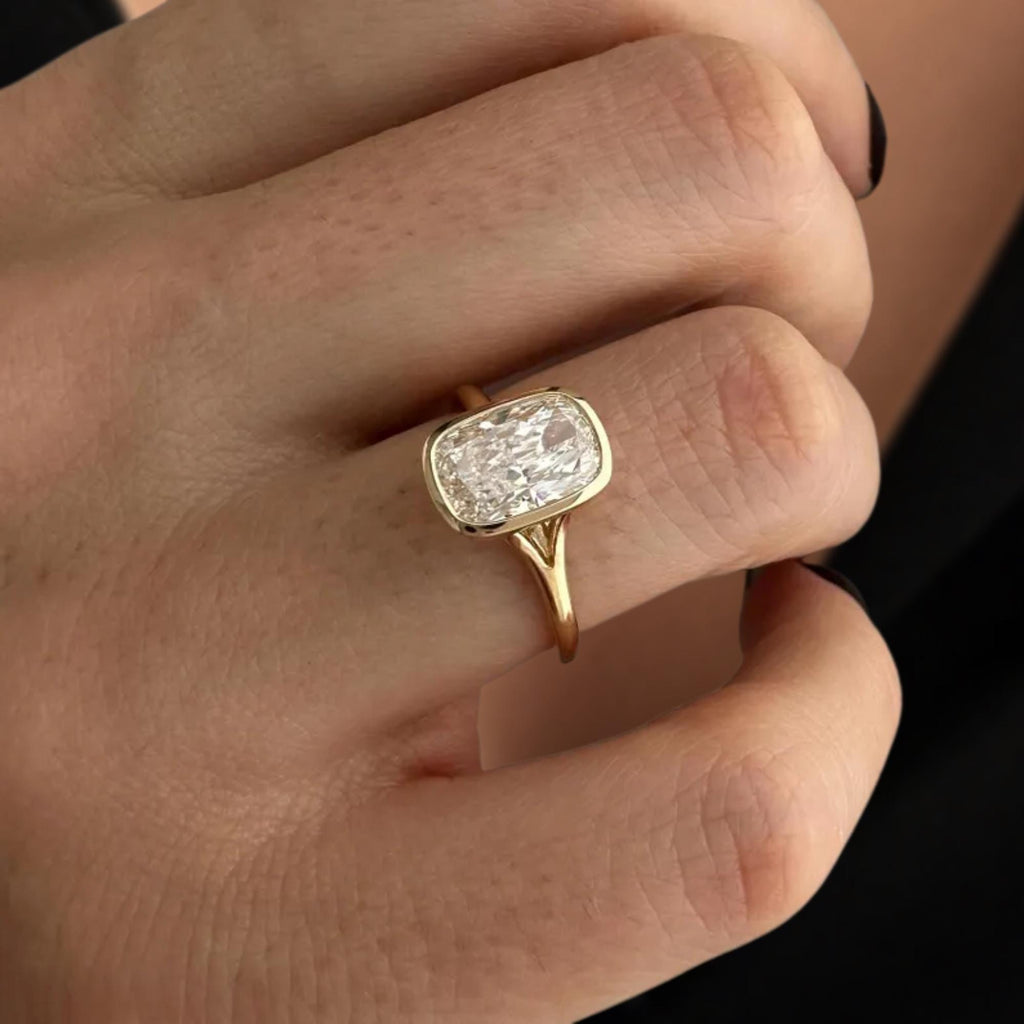 2 Carat Elongated Cushion Lab Created Diamond Bezel Set Engagement Ring
