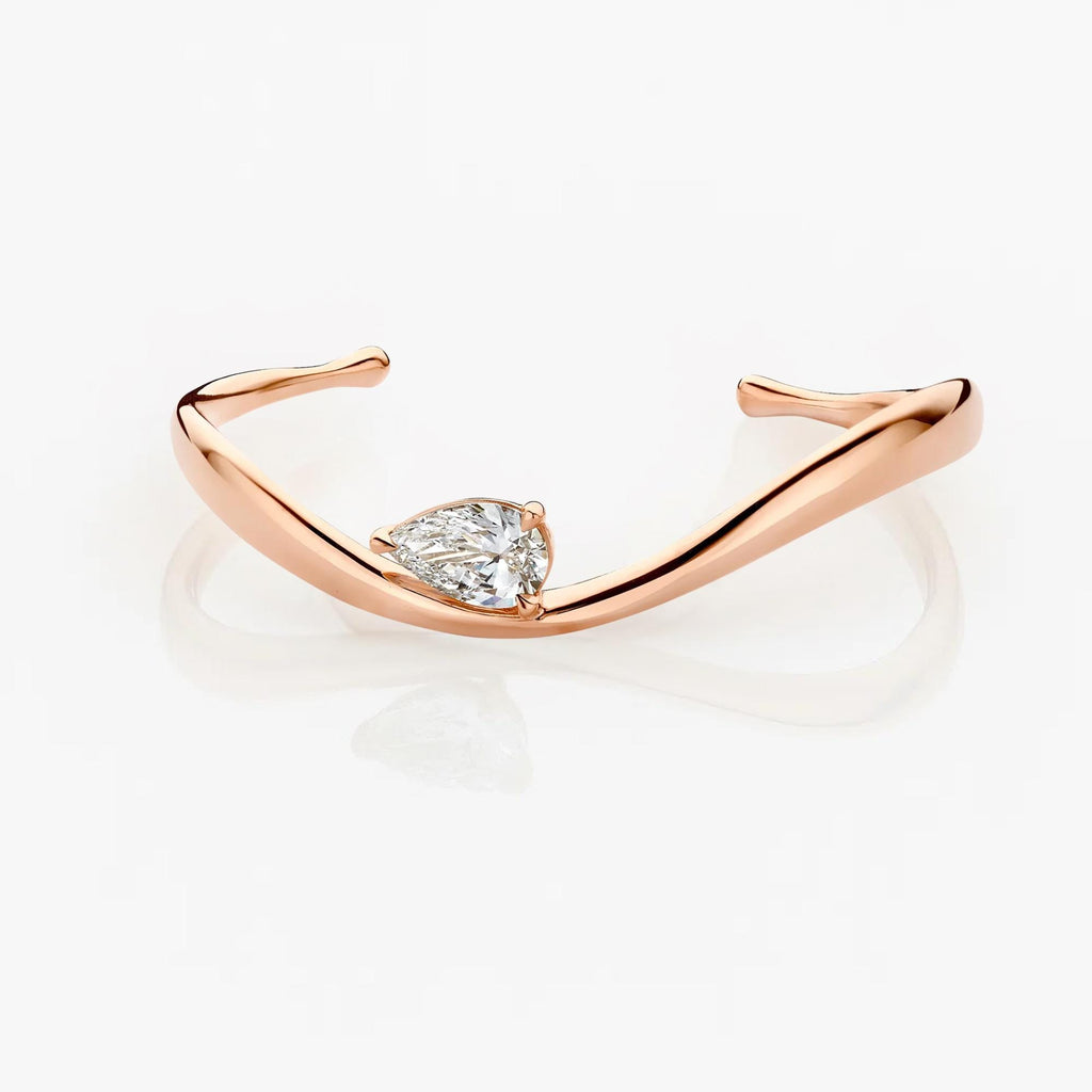 14K Gold Pear Shape Solitaire Lab Grown Diamond Bangle Bracelet, Birthday Gift