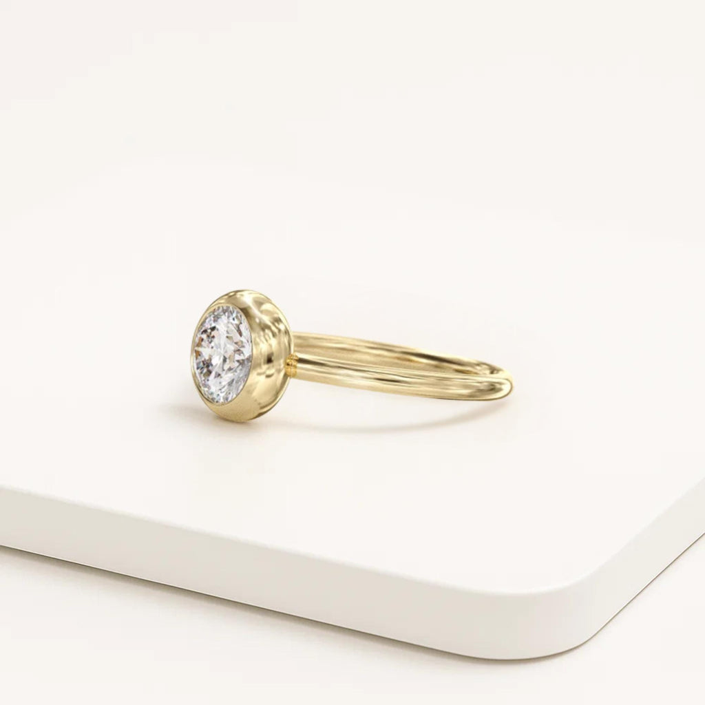 1 Carat 14K Gold Bezel Setting Round Shape Lab Grown Diamond Engagement Ring, Dainty Wedding Ring