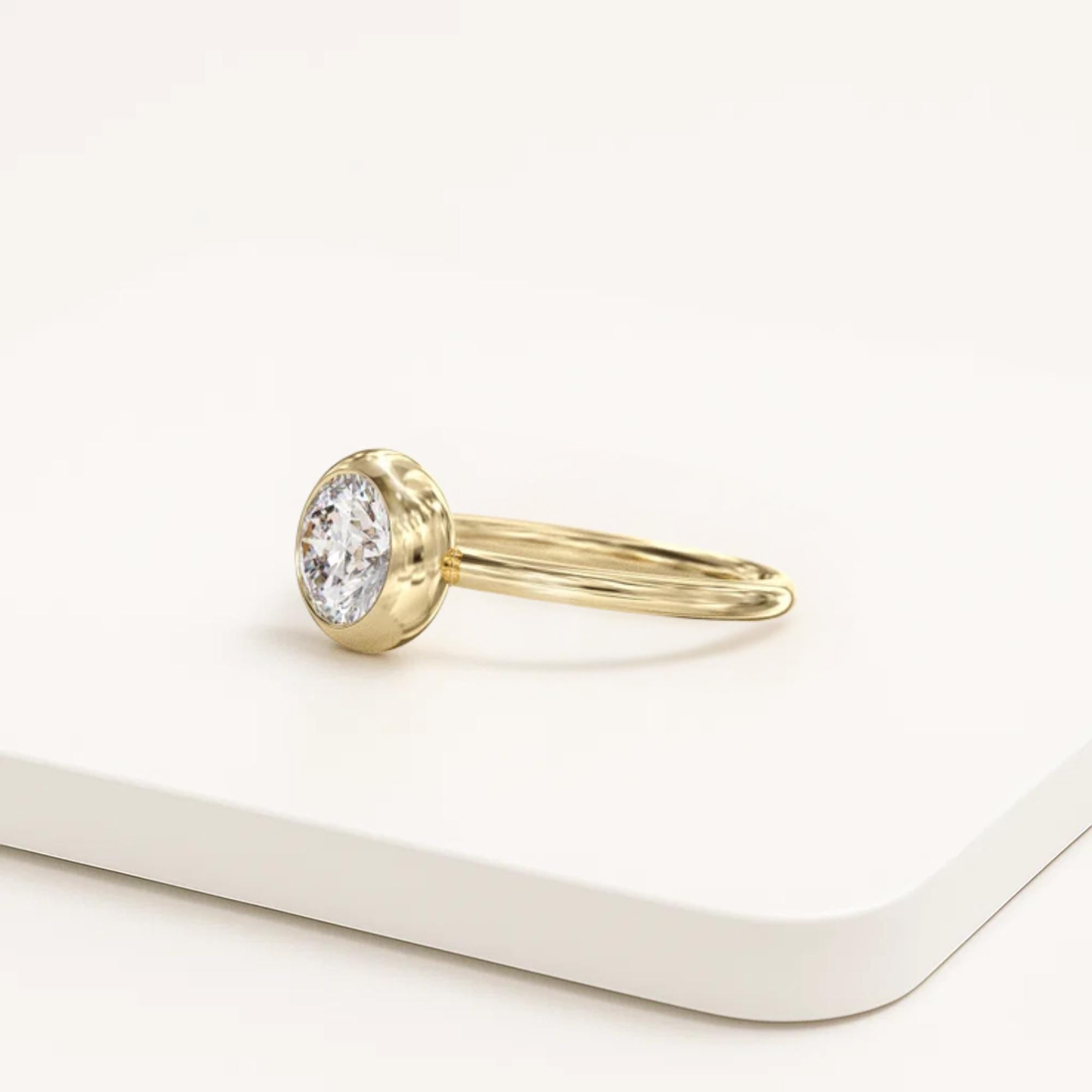 1 Carat 14K Gold Bezel Setting Round Shape Lab Grown Diamond Engagement Ring, Dainty Wedding Ring