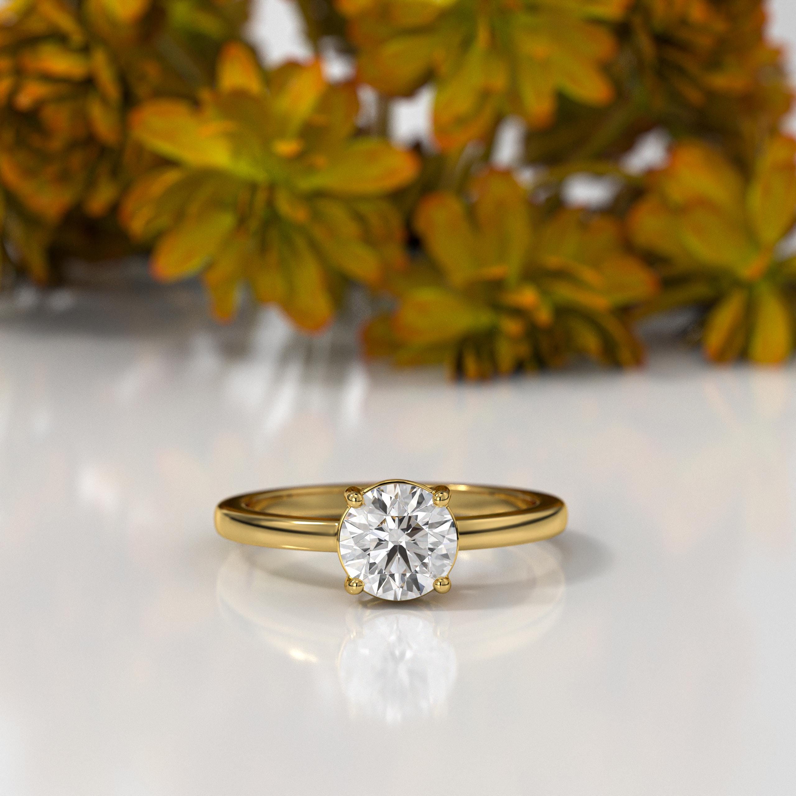 14K Gold Round Cut Lab Grown Diamond Solitaire Ring