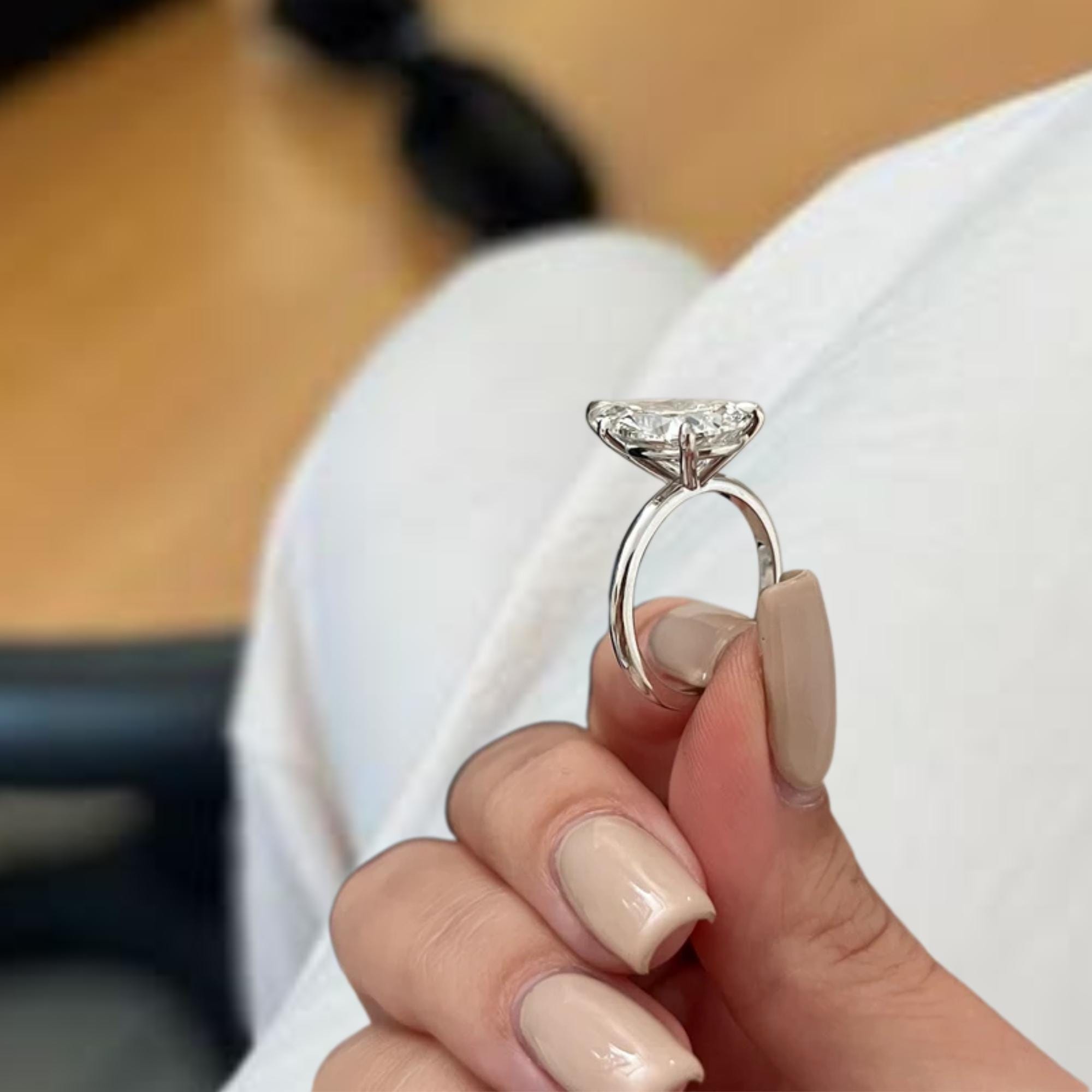 4 Carat Pear Cut Lab Grown Diamond Solitaire Engagement Ring / 14K Gold Wedding Ring