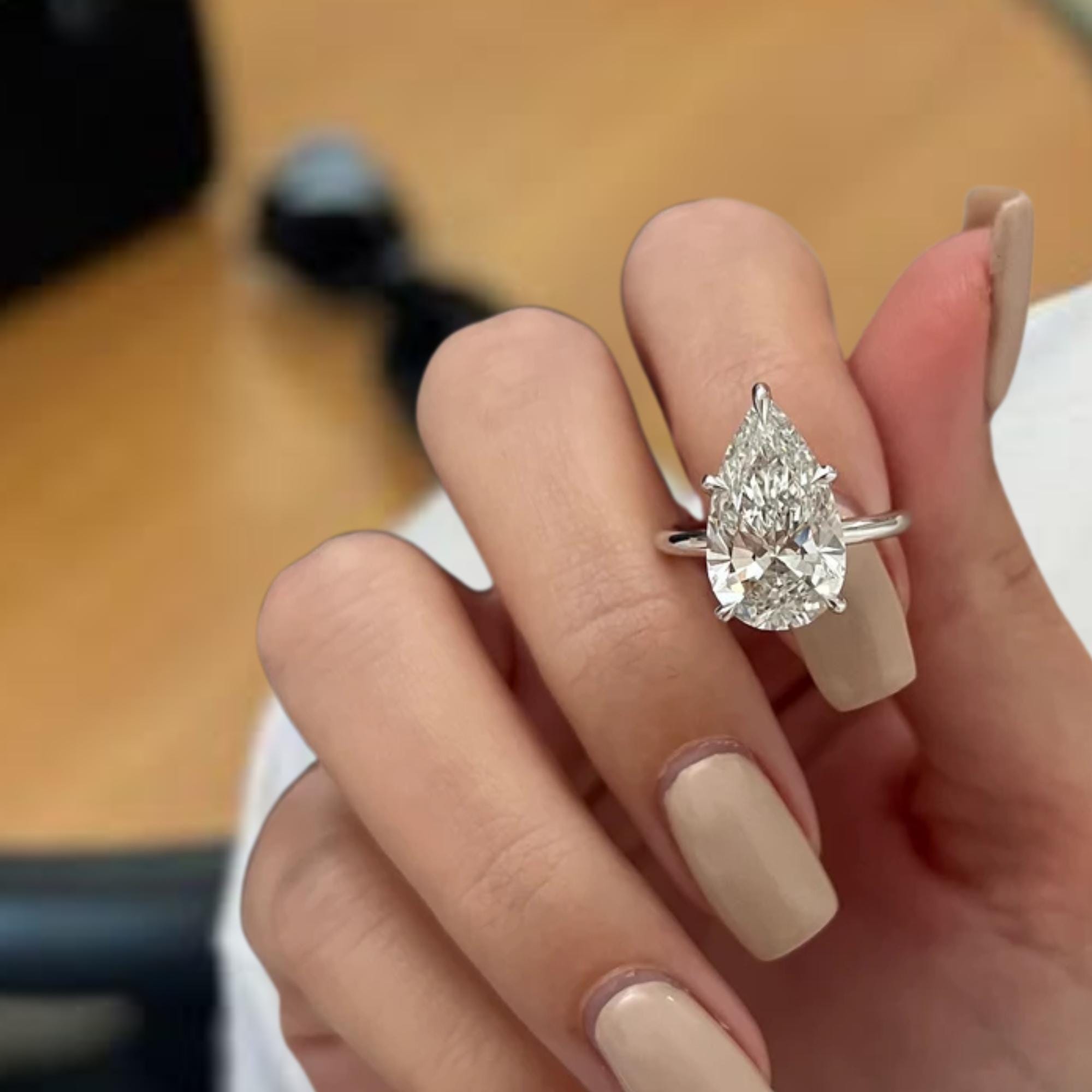 4 Carat Pear Cut Lab Grown Diamond Solitaire Engagement Ring / 14K Gold Wedding Ring