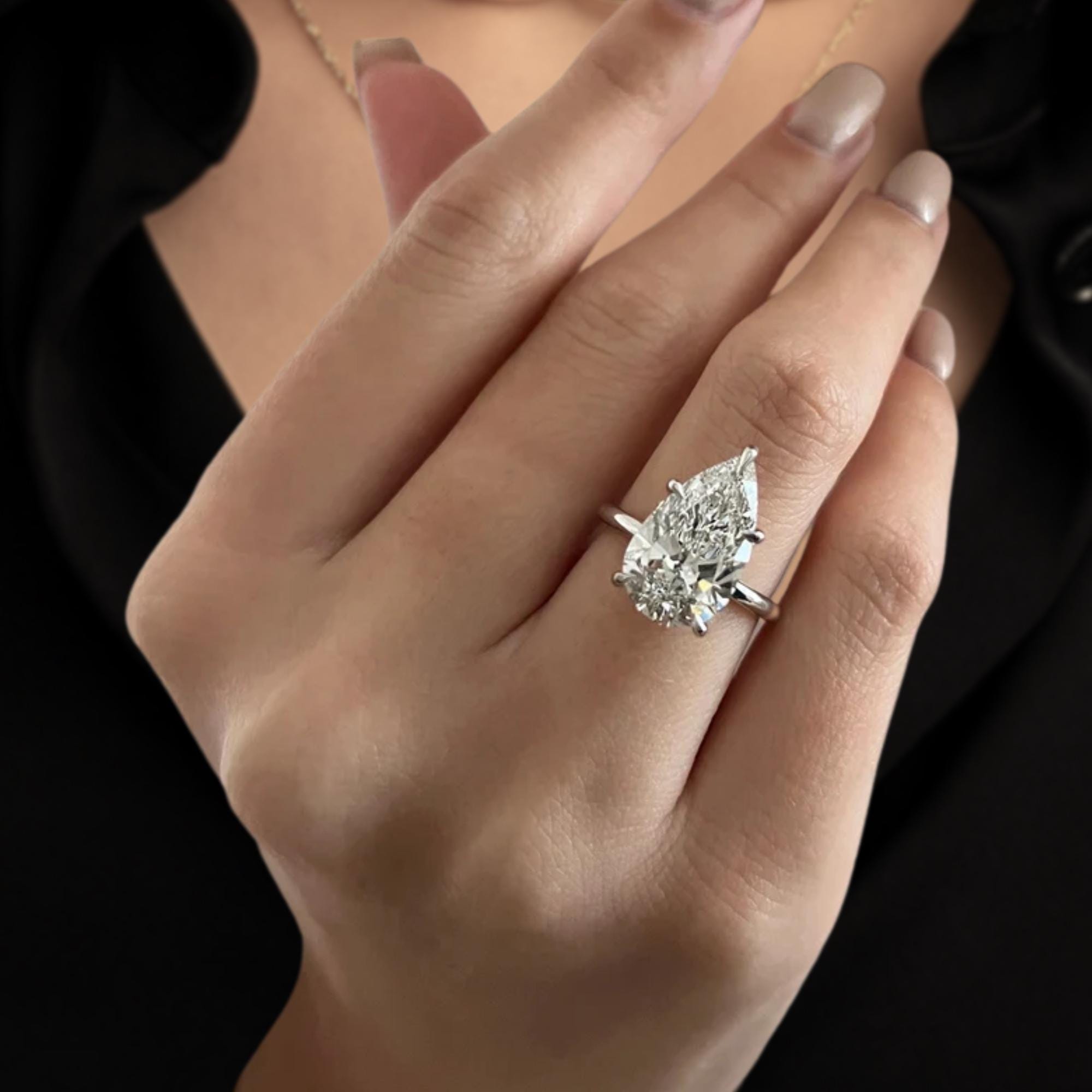 4 Carat Pear Cut Lab Grown Diamond Solitaire Engagement Ring / 14K Gold Wedding Ring
