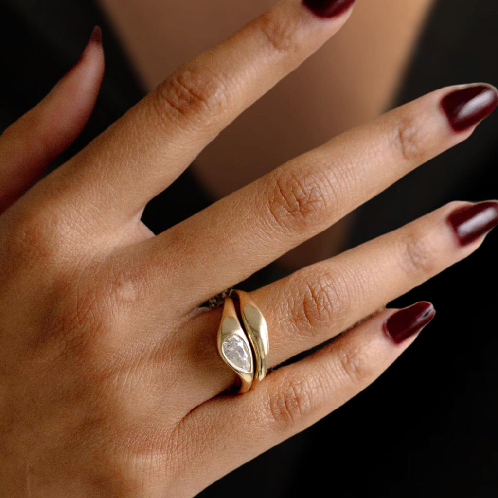 14K Gold Bezel Setting Pear Shaped Lab Grown Diamond Engagement Ring