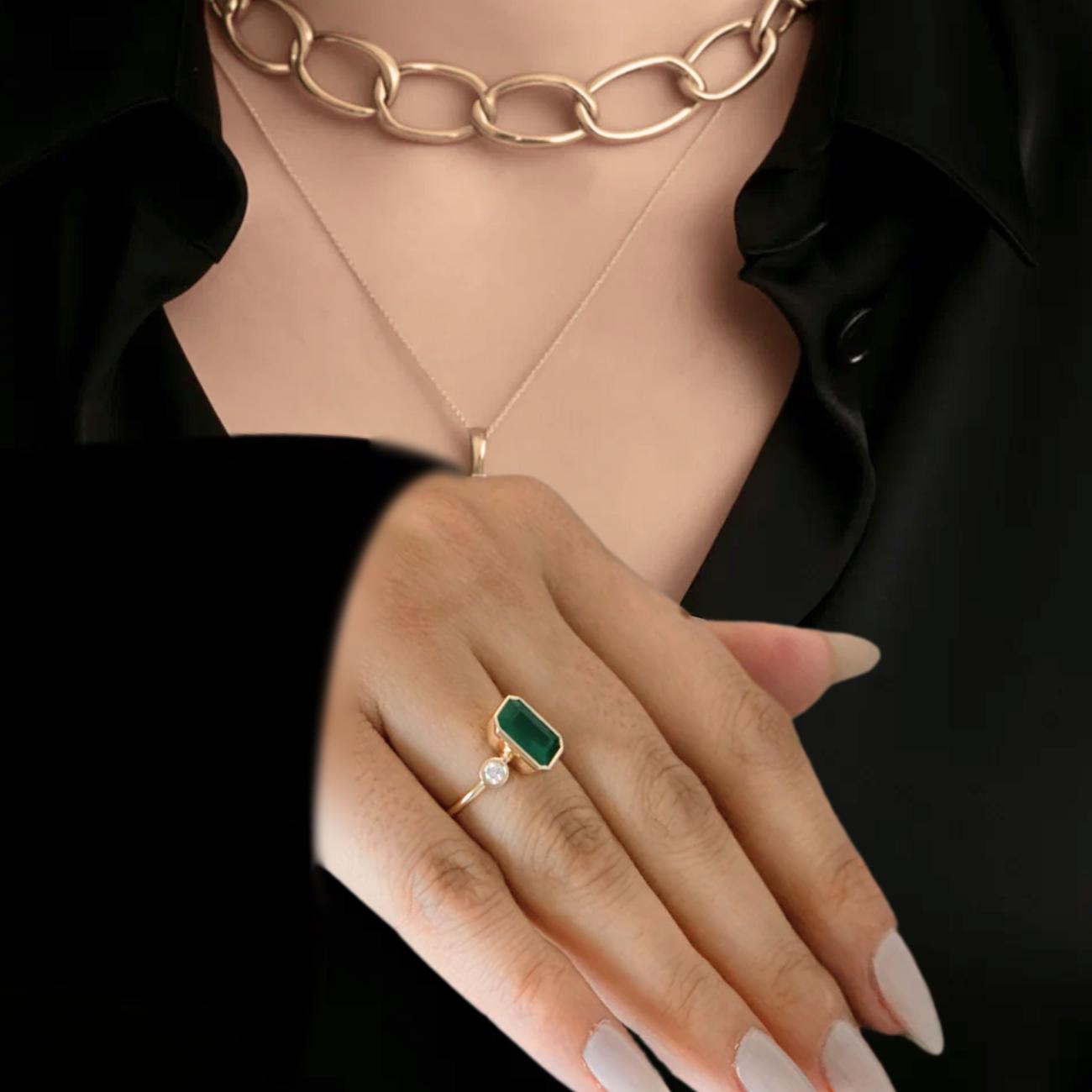 14K Gold Emerald Engagement Ring, May Birthstone Ring