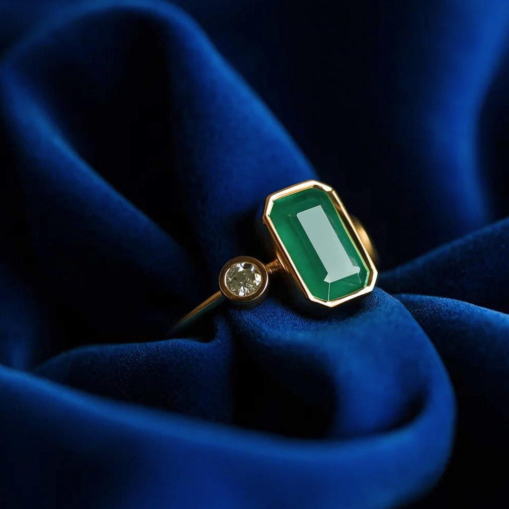 14K Gold Emerald Engagement Ring, May Birthstone Ring