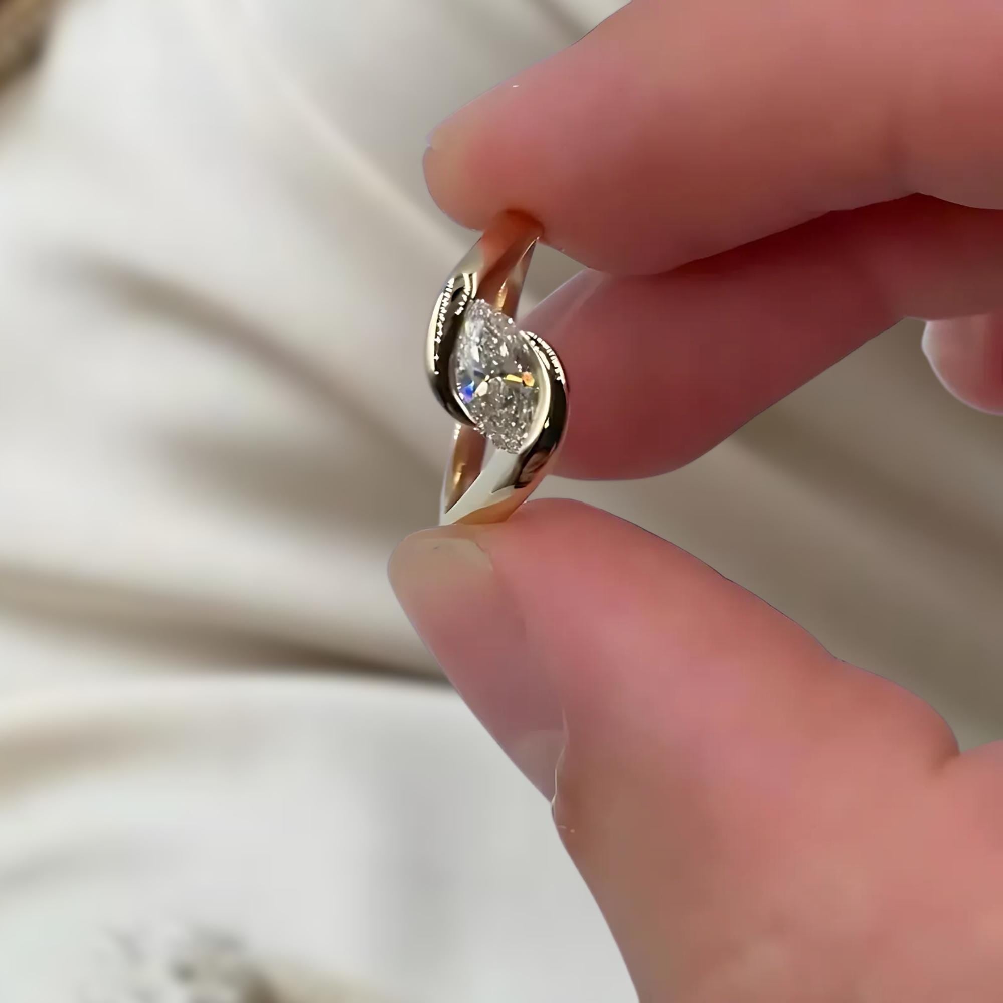 14K Gold East West Marquise Shaped Lab Grown Diamond Engagement Ring, Anniversary Gift for Her