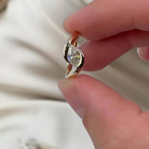 14K Gold East West Marquise Shaped Lab Grown Diamond Engagement Ring, Anniversary Gift for Her