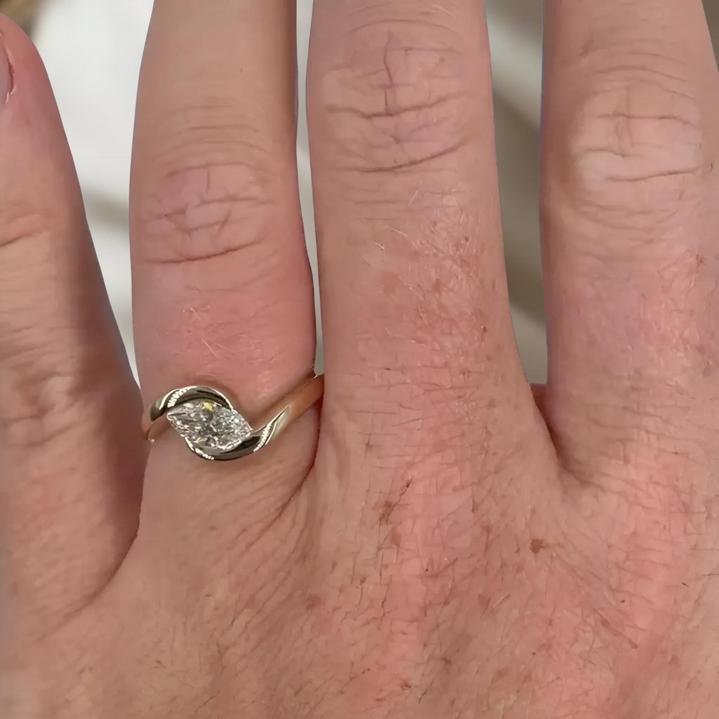 14K Gold East West Marquise Shaped Lab Grown Diamond Engagement Ring, Anniversary Gift for Her